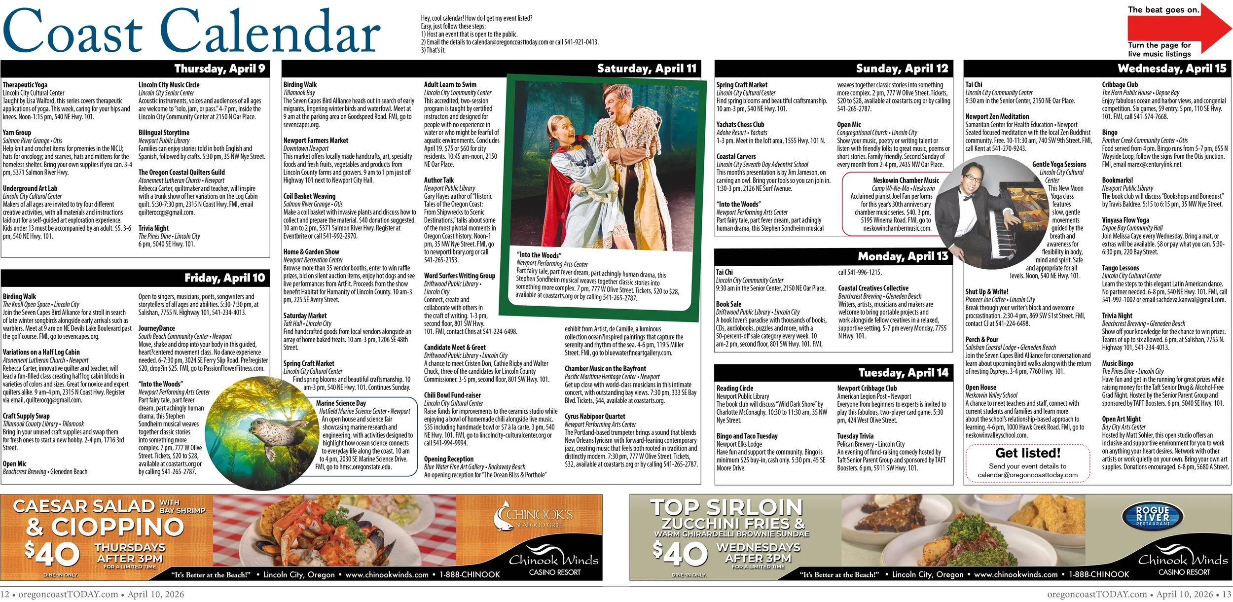 Coast Calendar: April 9-15