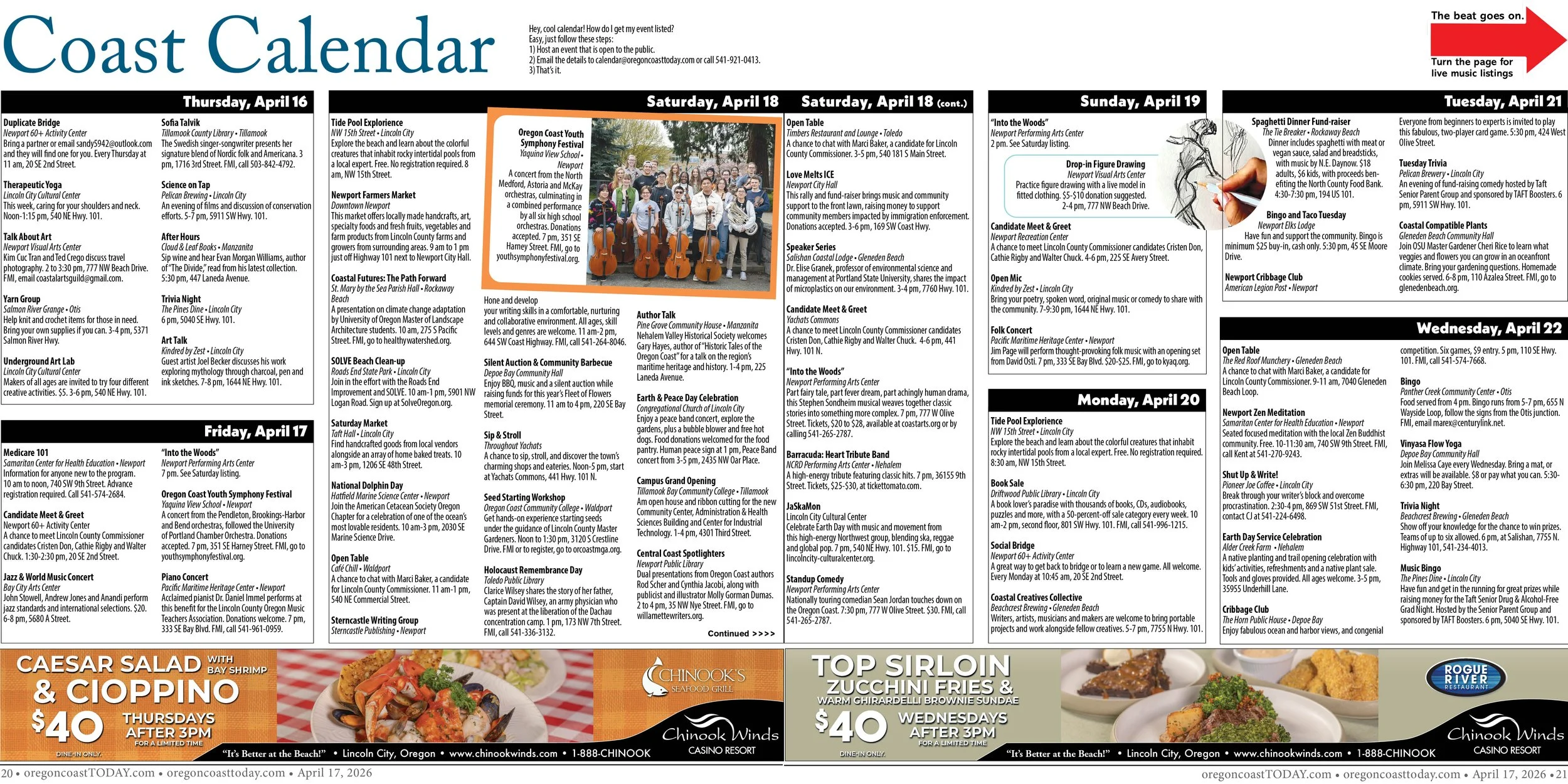 Coast Calendar: April 16-22