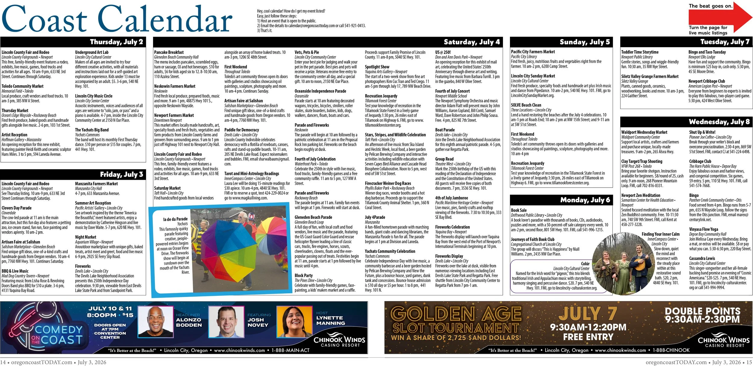 Coast Calendar: July 2-8