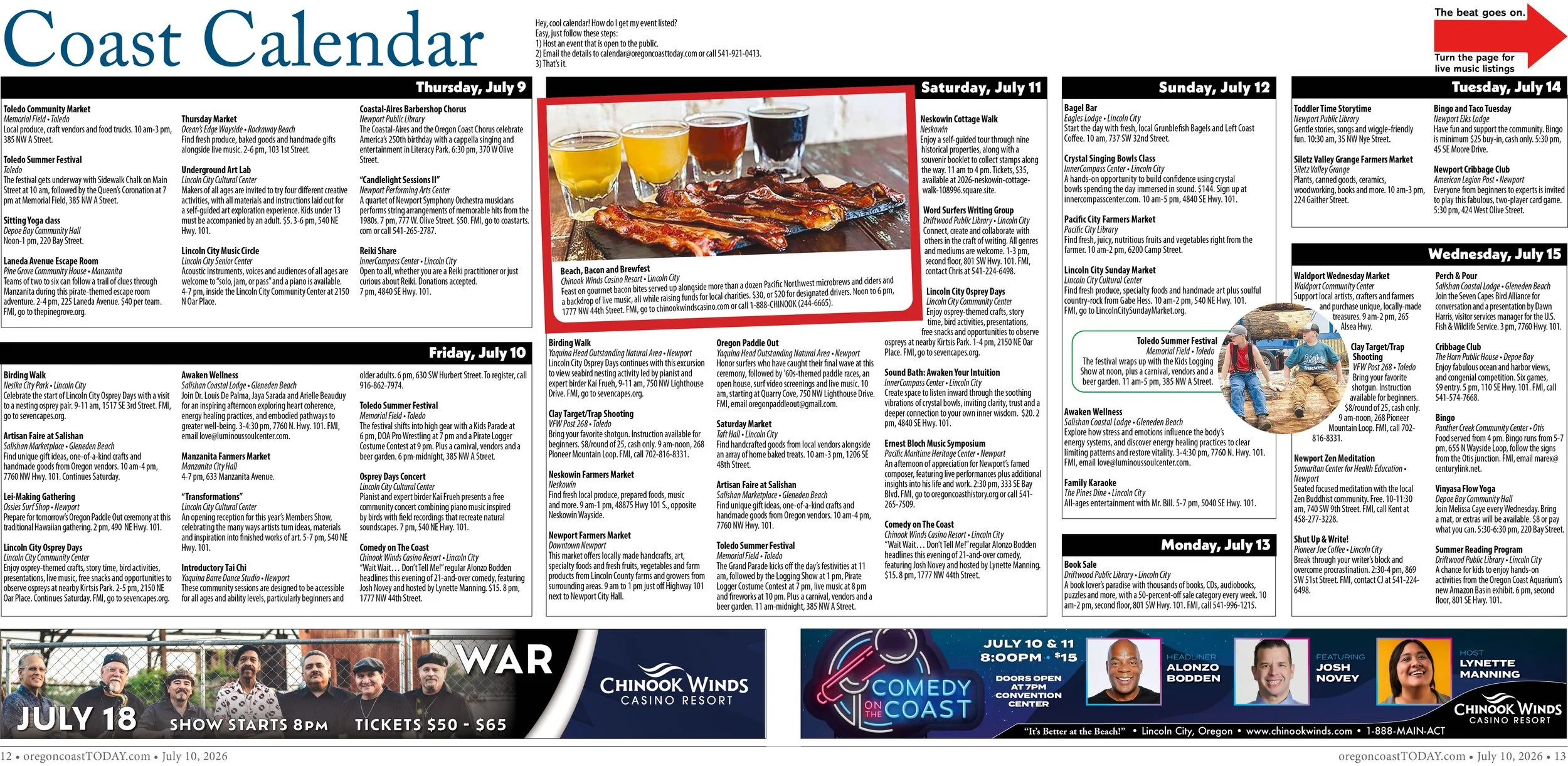 Coast Calendar: July 9-15