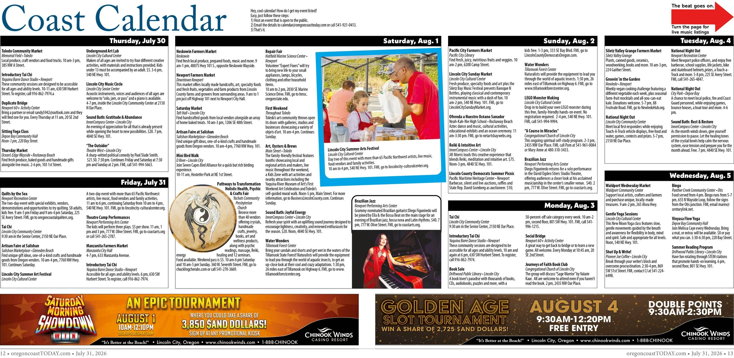 Coast Calendar, July 31-Aug. 5