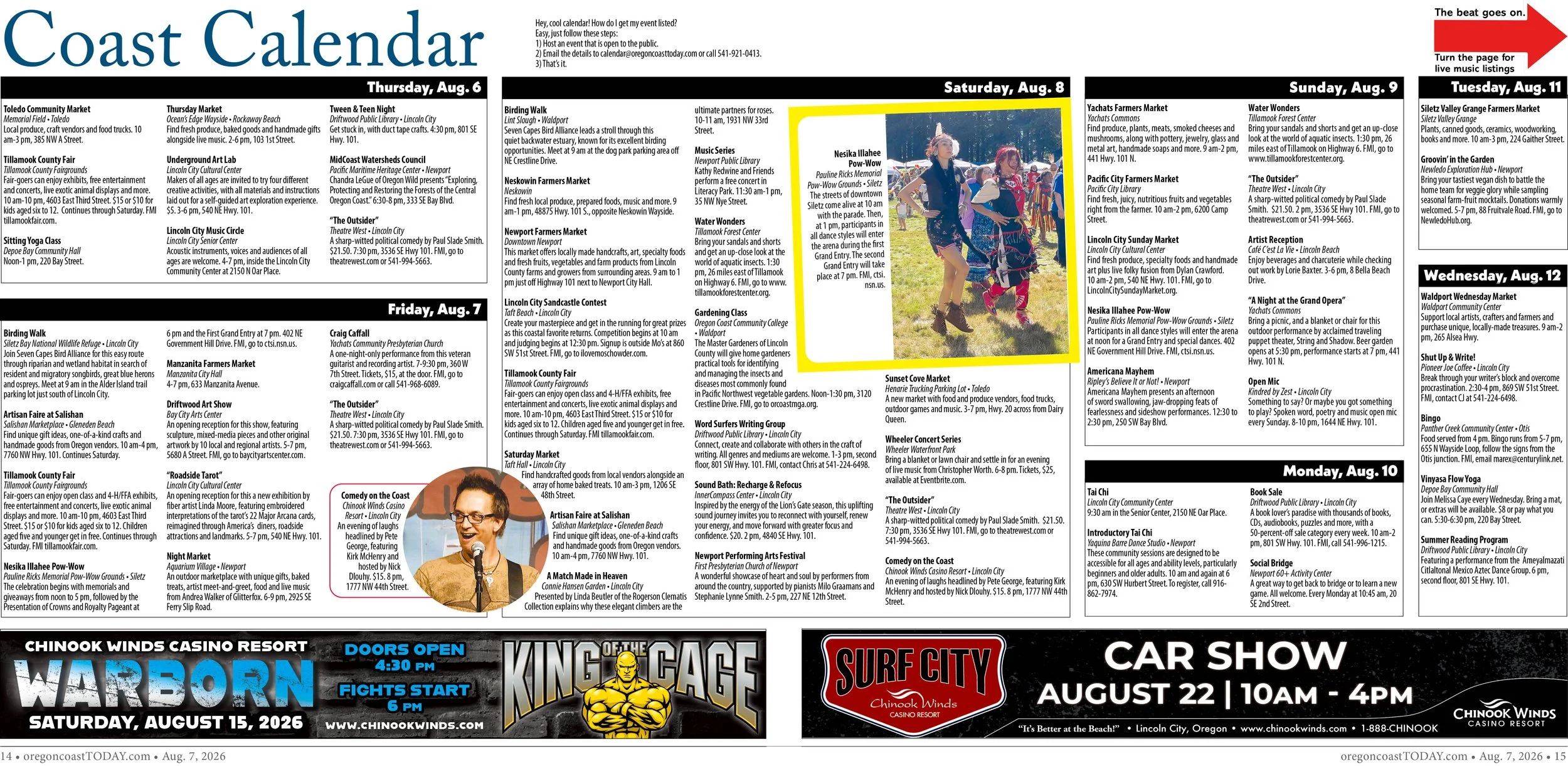 Coast Calendar; Aug. 6-12