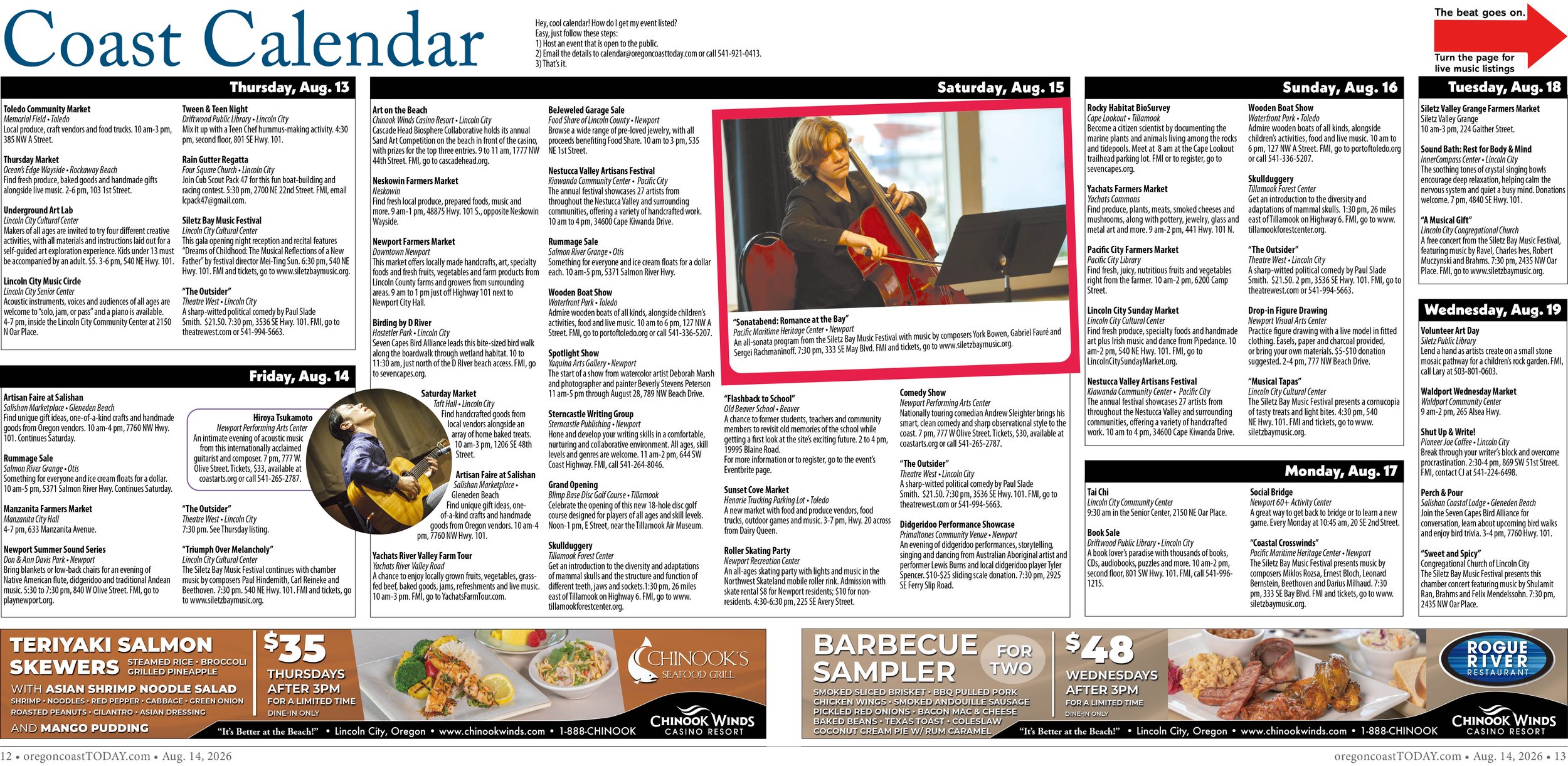 Coast Calendar, Aug. 13-19