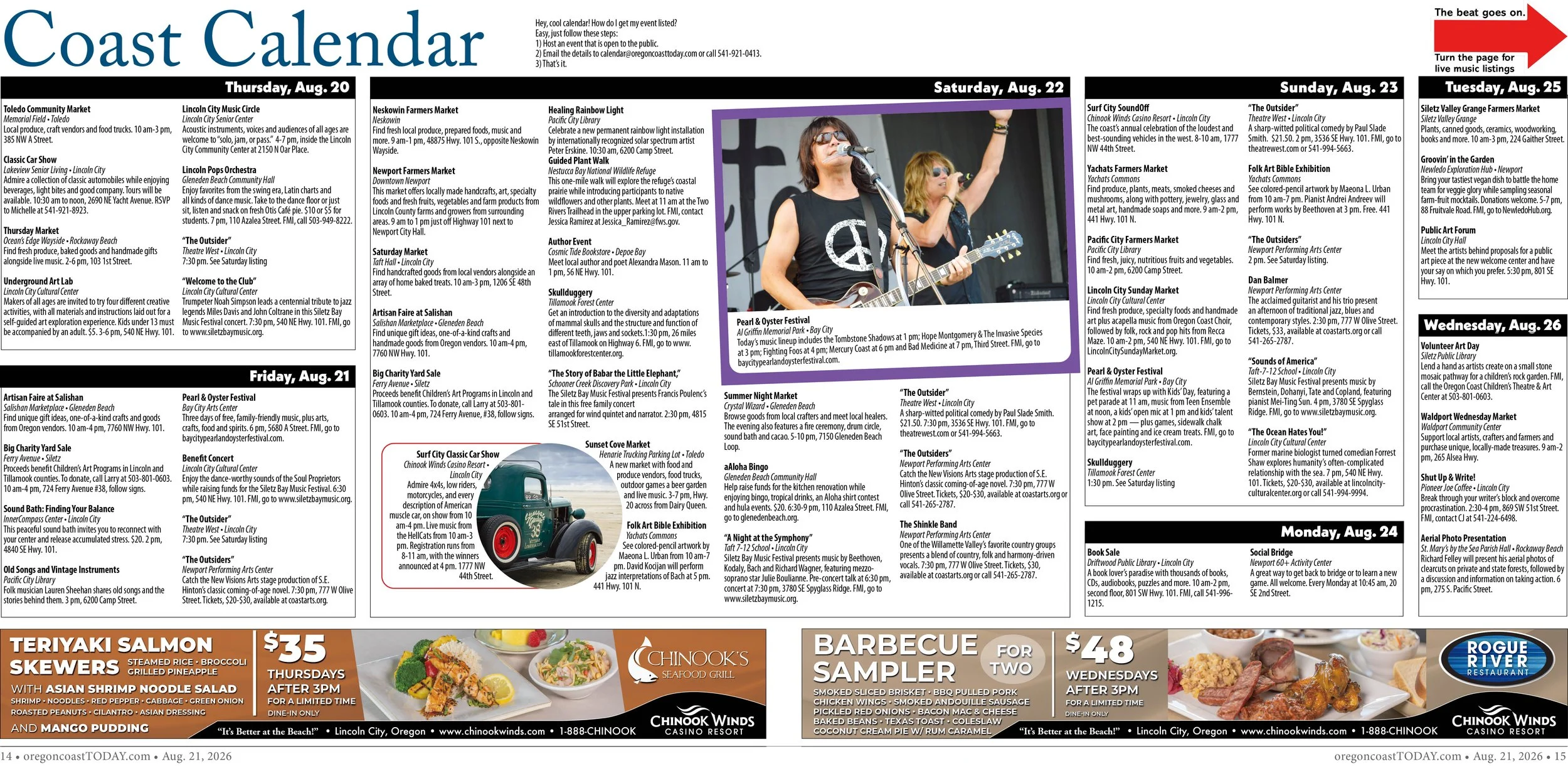 Coast Calendar: Aug. 20-26