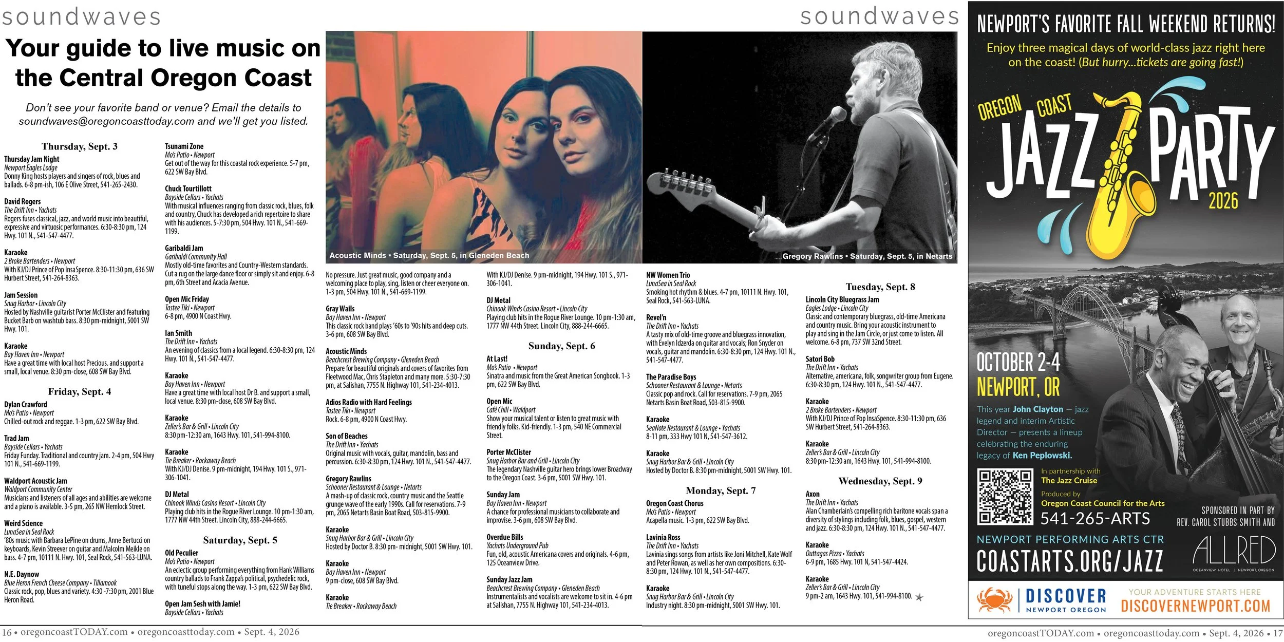Live Music, Sept. 3-9