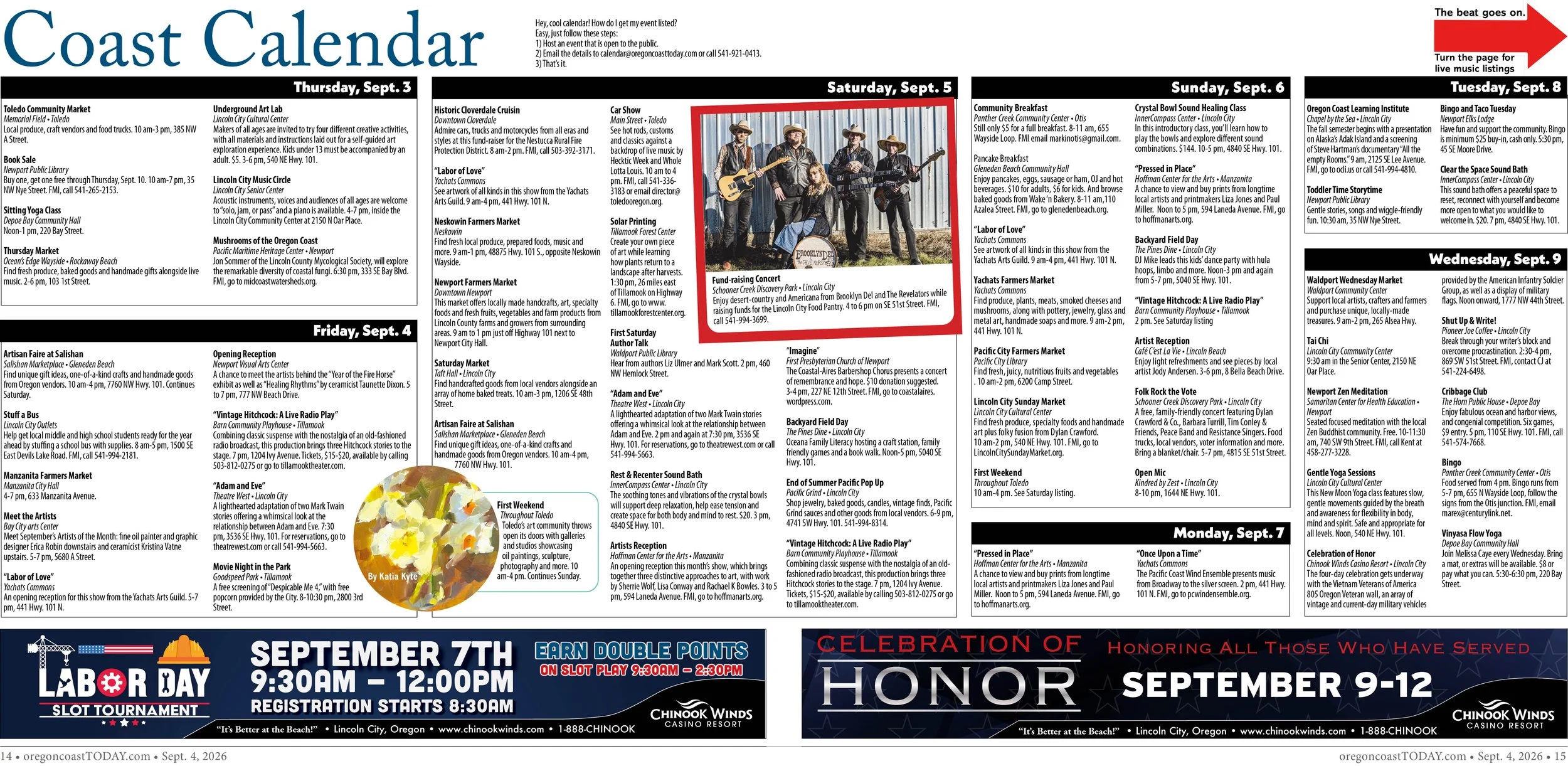 Coast Calendar, Sept. 3-9 