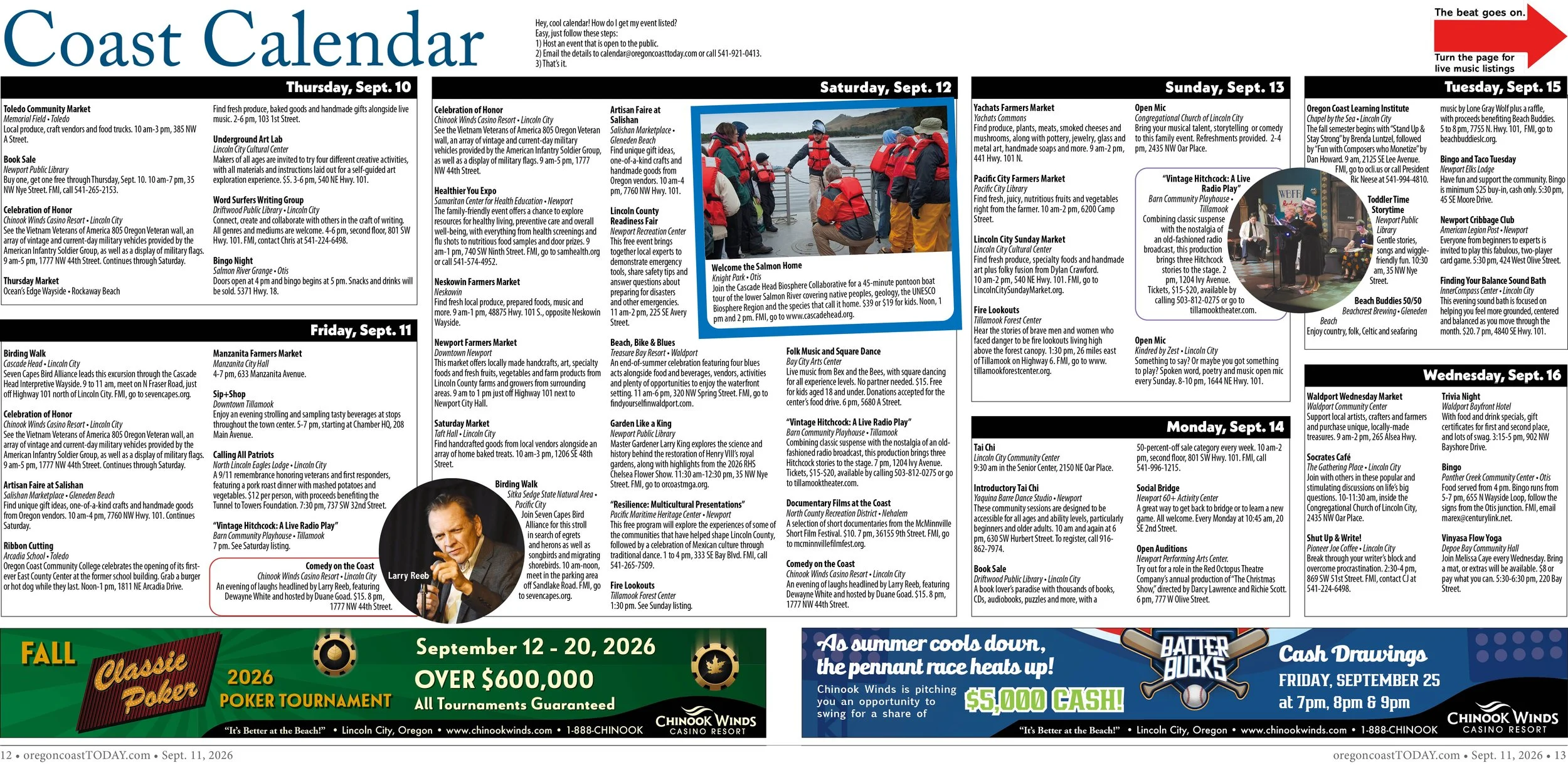 Coast Calendar: Sept. 10-16
