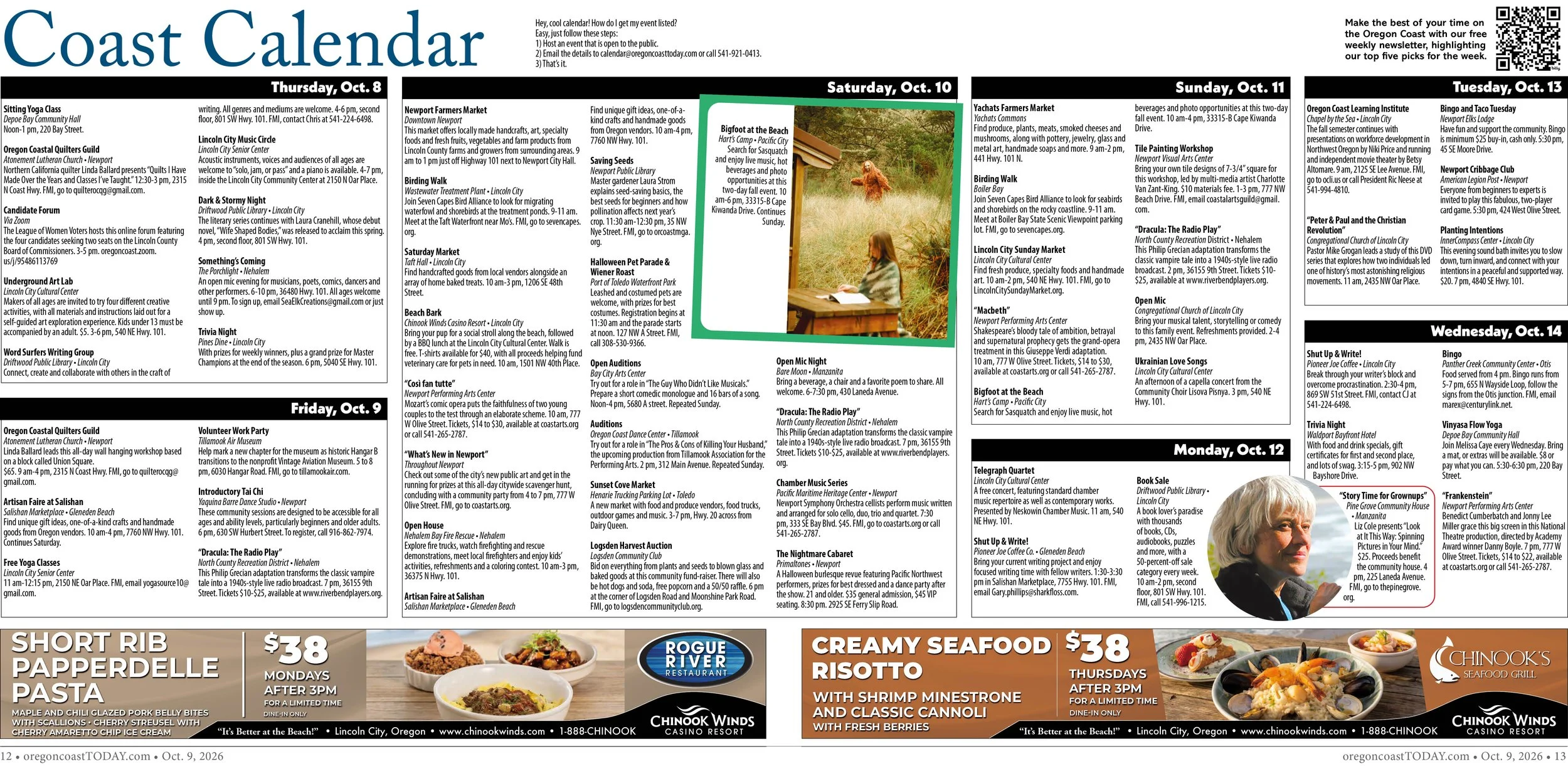 Coast Calendar, Oct. 8-14 