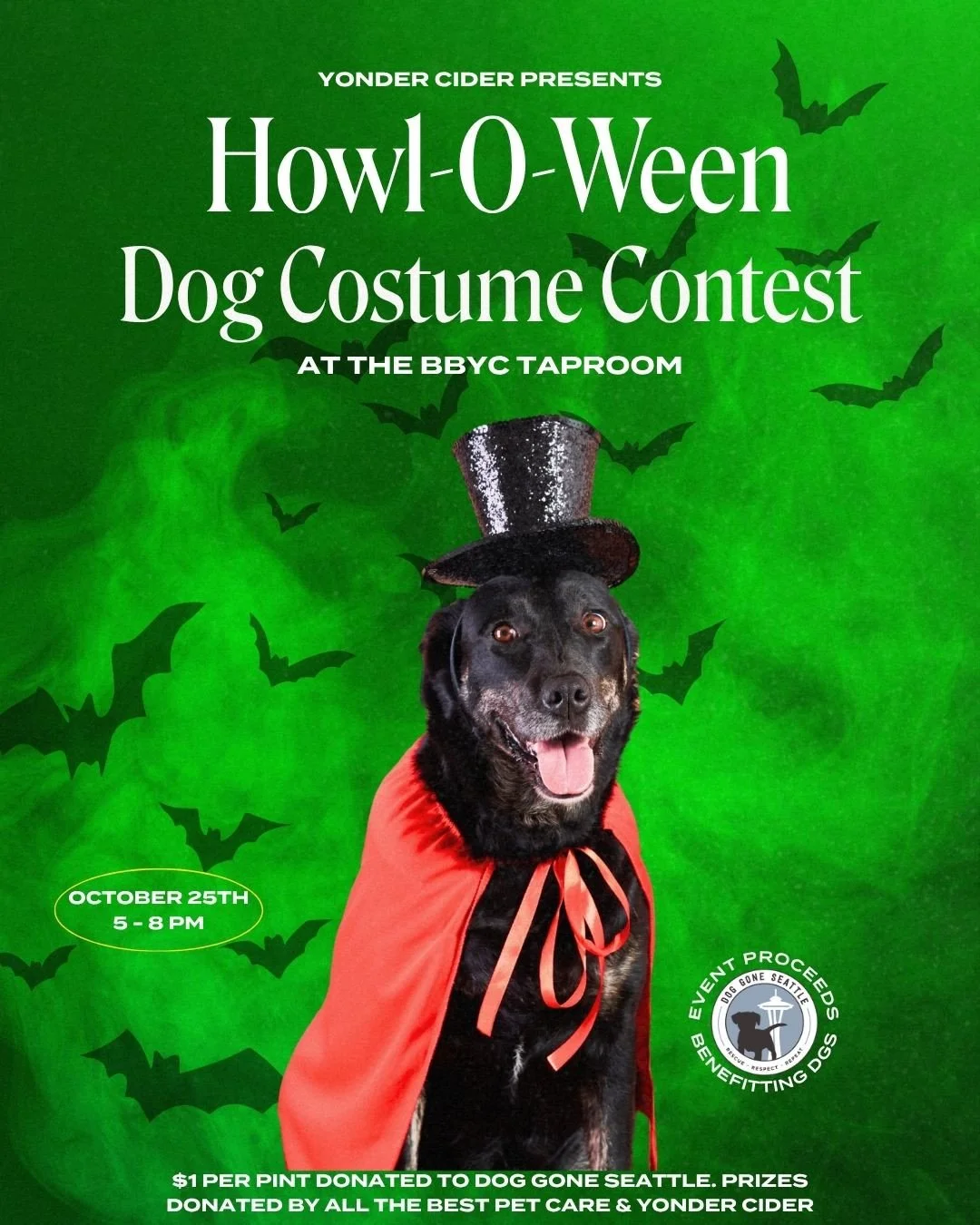 Howl-O-Ween Dog Costume Contest! 👻🎃⁠
⁠
Calling all ghouls, goblins, and furry fiends! Bring your pups on Saturday, October 25th from 5-8 PM to strut their spookiest, silliest, or cutest costumes. Sign-ups are from 5-6 PM, the contest starts at 6:30