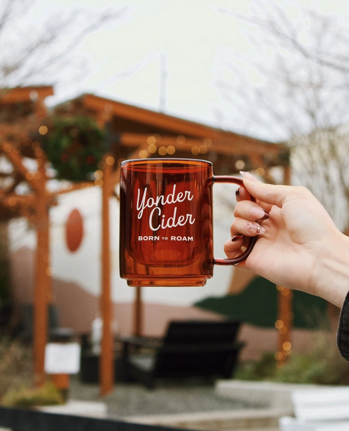 New merch alert: Yonder Glass Mug! ✨⁠
⁠
This 12oz amber glass mug is all about the simple pleasures: the perfect pour, a timeless design, and &quot;Yonder Cider Born to Roam&rdquo; front and center. Made for sipping your favorite cider (or any drink 