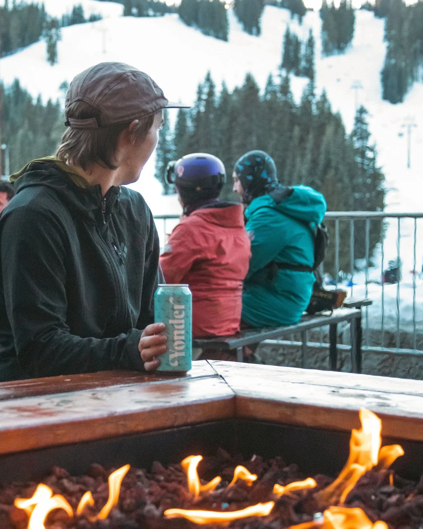 Stoked is still keeping us toasty on the slopes 🔥❄️⁠
⁠
Fireside at the lodge, boots kicked off and a can of Stoked in hand. Whether you&rsquo;re carving corduroy or just here for the apr&egrave;s, Stoked brings the heat every time. 🍎✨⁠
⁠
Still wint