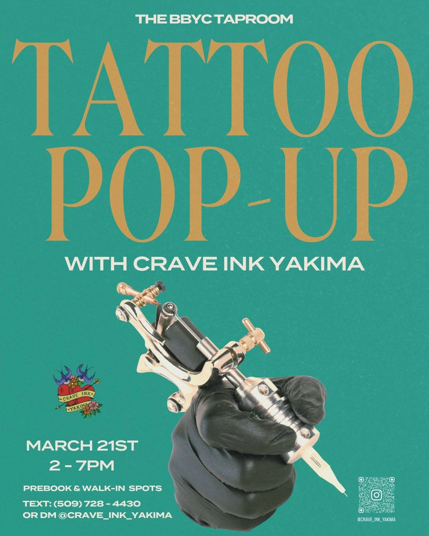 Join us for an exclusive tattoo popup with our talented friend, @crave_ink_yakima on Saturday, March 21st from 2-7 PM at the BBYC taproom! 🖊️✨⁠
⁠
Choose from hundreds of unique designs, and whether you want to pre-book or stroll in on the day, they'