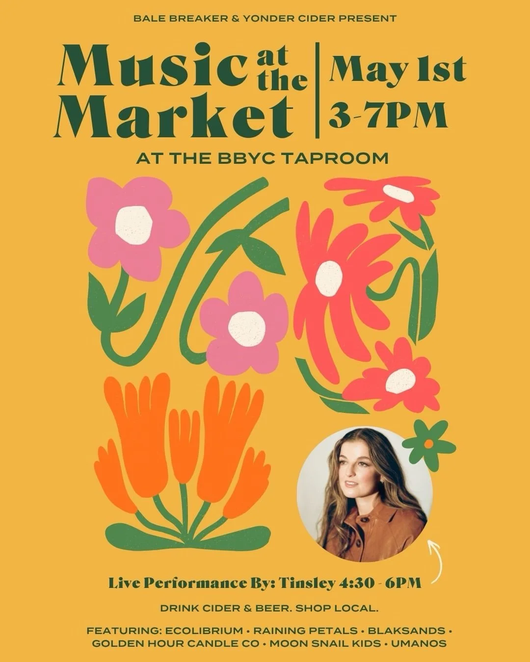 Join us for our Music at the Market night coming to the @balebreaker &amp; @yondercider Taproom on Friday, May 1st from 3&ndash;7pm to support local and groove.⁠
⁠
We&rsquo;re bringing together six awesome local businesses for an easygoing afternoon 