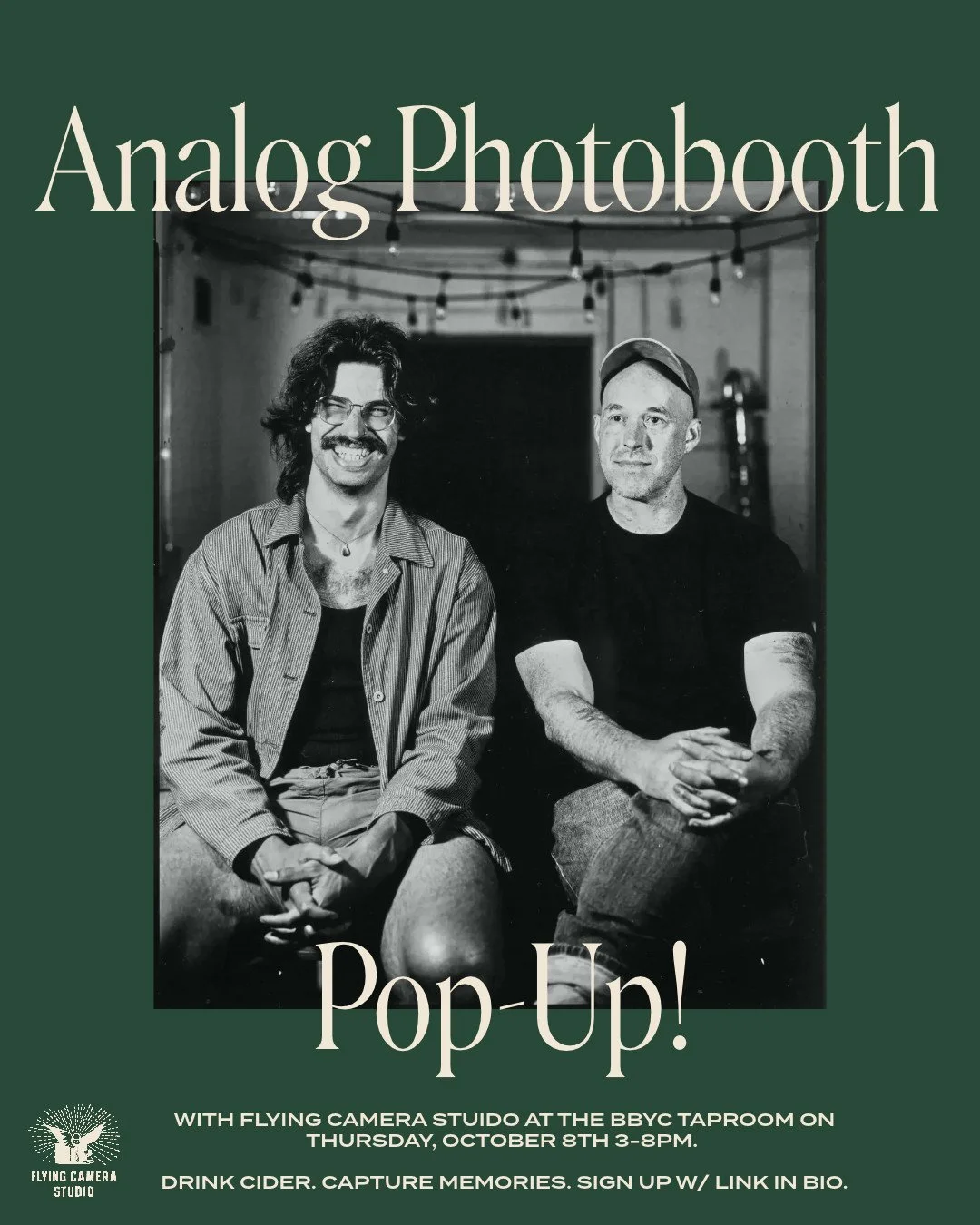 Join us and our friends at @flyingcamerastudio at the Ballard taproom on Thursday, October 8th from 3&ndash;8pm for a seriously cool photo experience.⁠
⁠
Flying Camera uses a unique analog process to create 8x10" black-and-white instant portrait