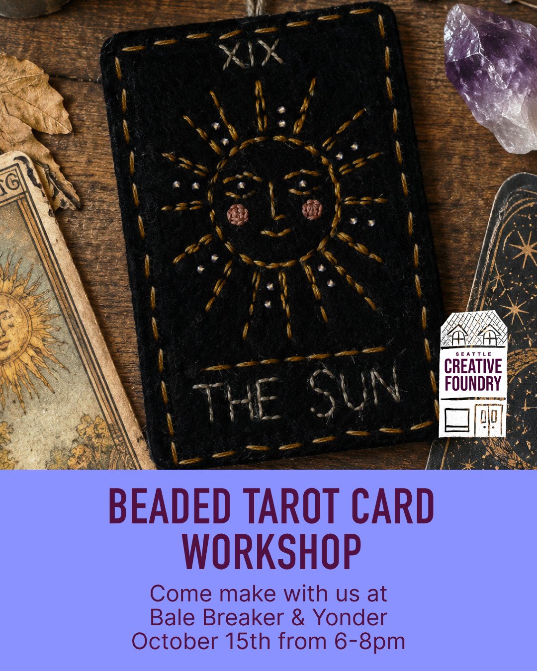 Get crafty with us! @seattlecreativefoundry is bringing a little magic to the taproom on Thursday, October 15th from 6-8pm with a Beaded Felt Tarot Card Workshop! 🔮✨ ⁠
⁠
Come sip some cider, get creative, and make your very own beaded felt tarot car