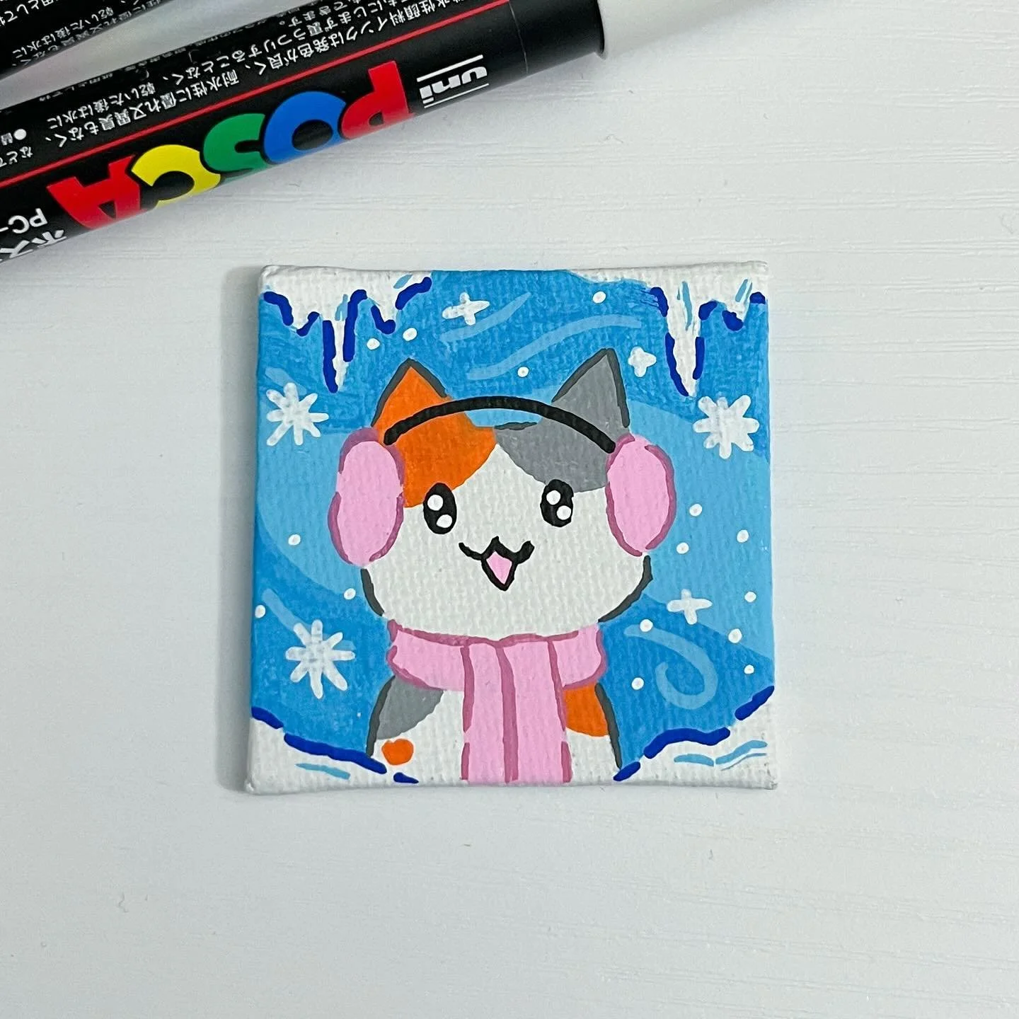 I&rsquo;m getting back on the drawing train! To get back into the swing of things, I decided to do some more mini canvas paintings. I still had four of these super mini ones left, so I plan of doing a lil series of cats themed to the four seasons. He