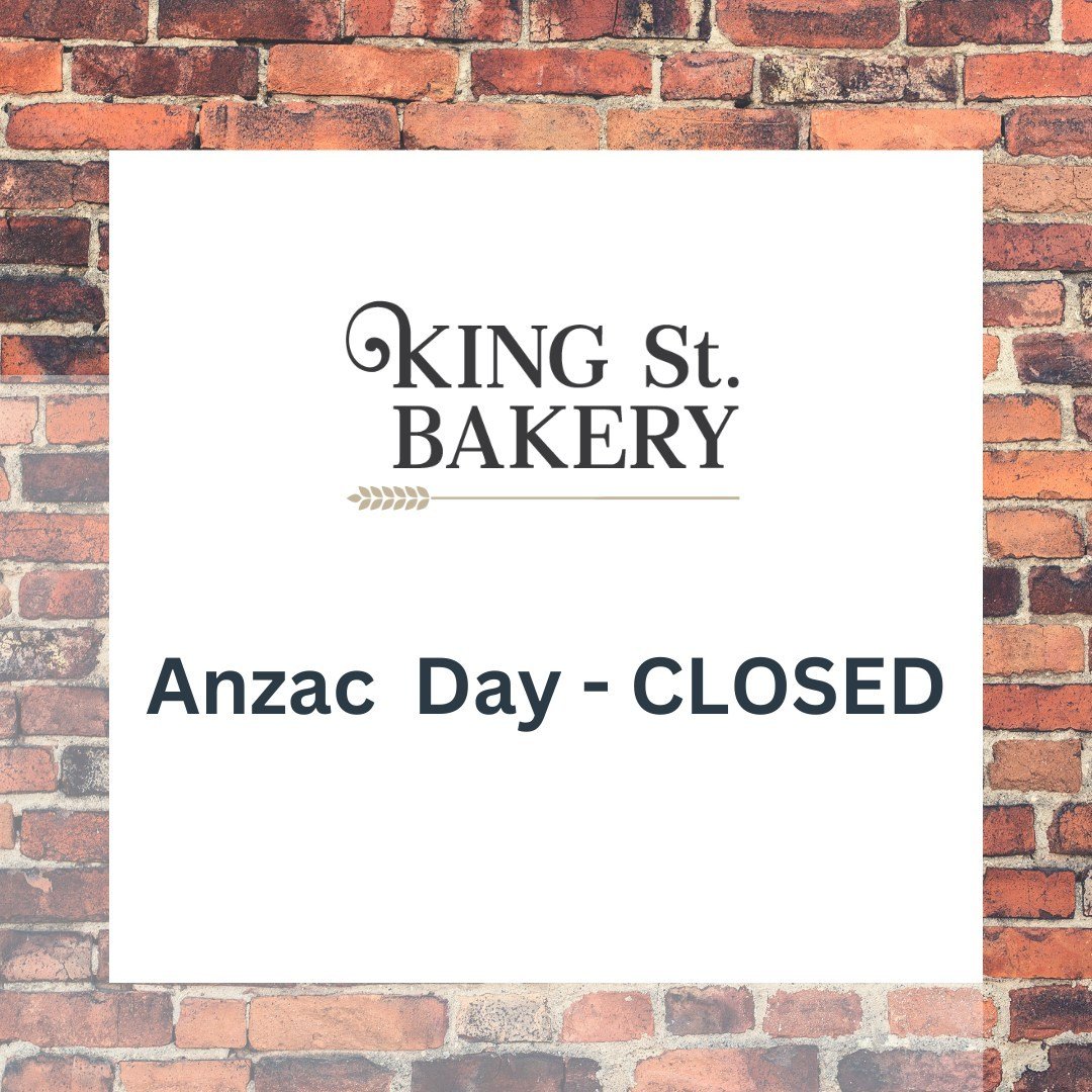 King Street Bakery is closed on Anzac Day, public holiday⁠
⁠
We will reopen with all your favourites on Friday the 26th at 6.30am⁠