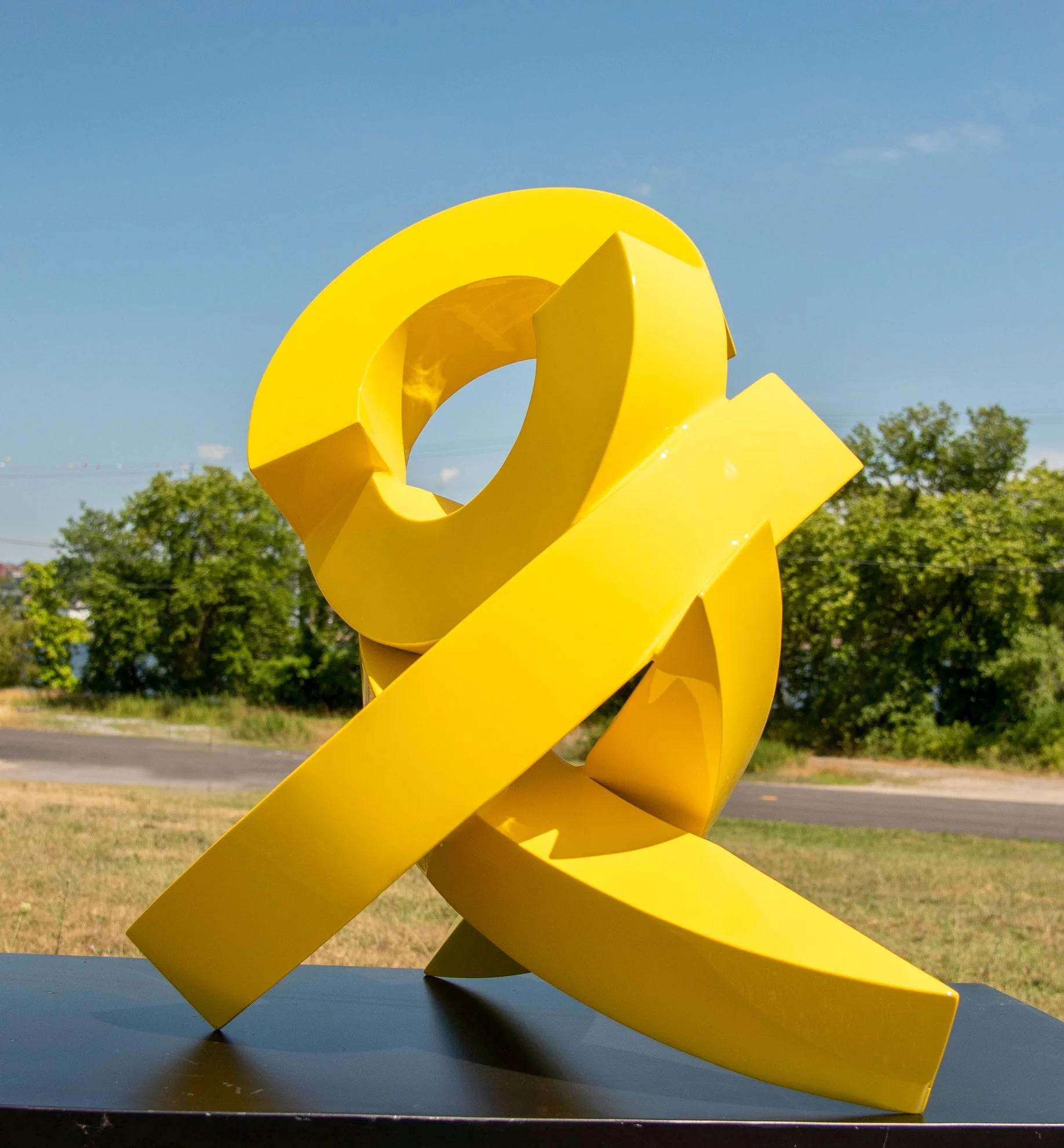 "Yellow Rhythm #12", Painted Aluminum, 40 x 40 x 32", Private Collection, Miami, Florida.