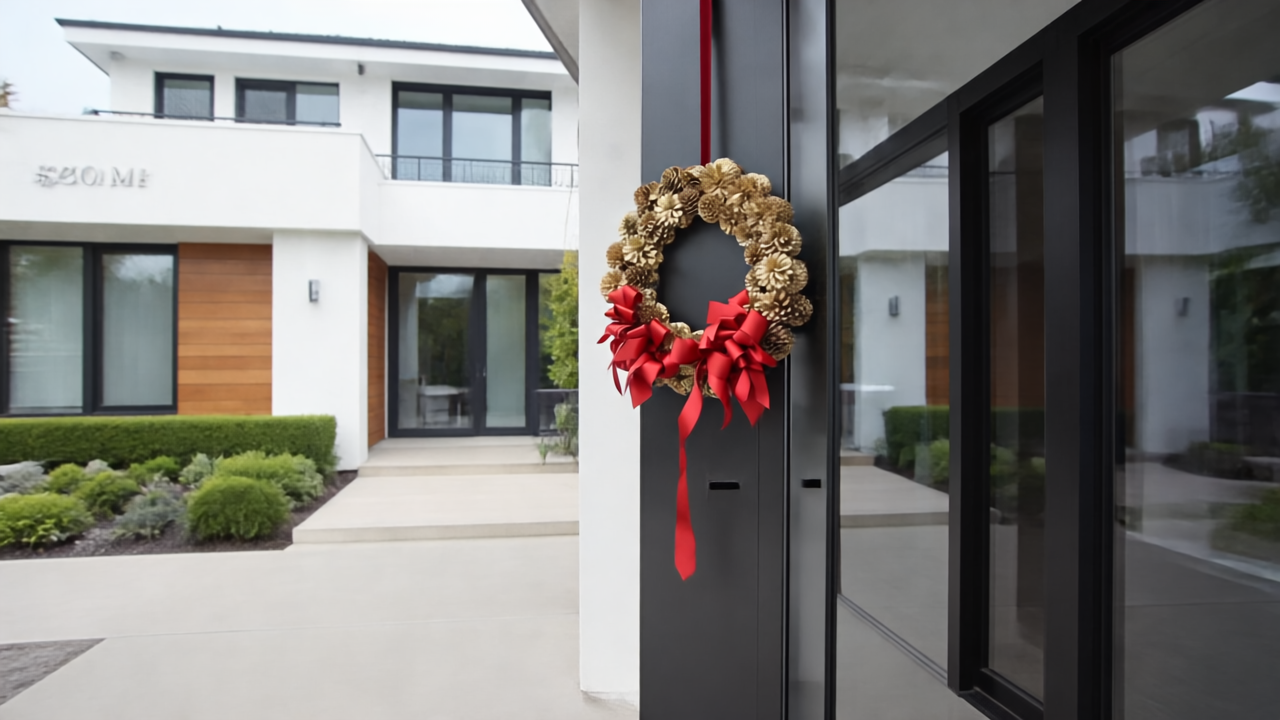 Gen4Turbo Place the wreath on a tall pivot door of an ultra-modern Bel Air or Sydney mansio 31656542.png