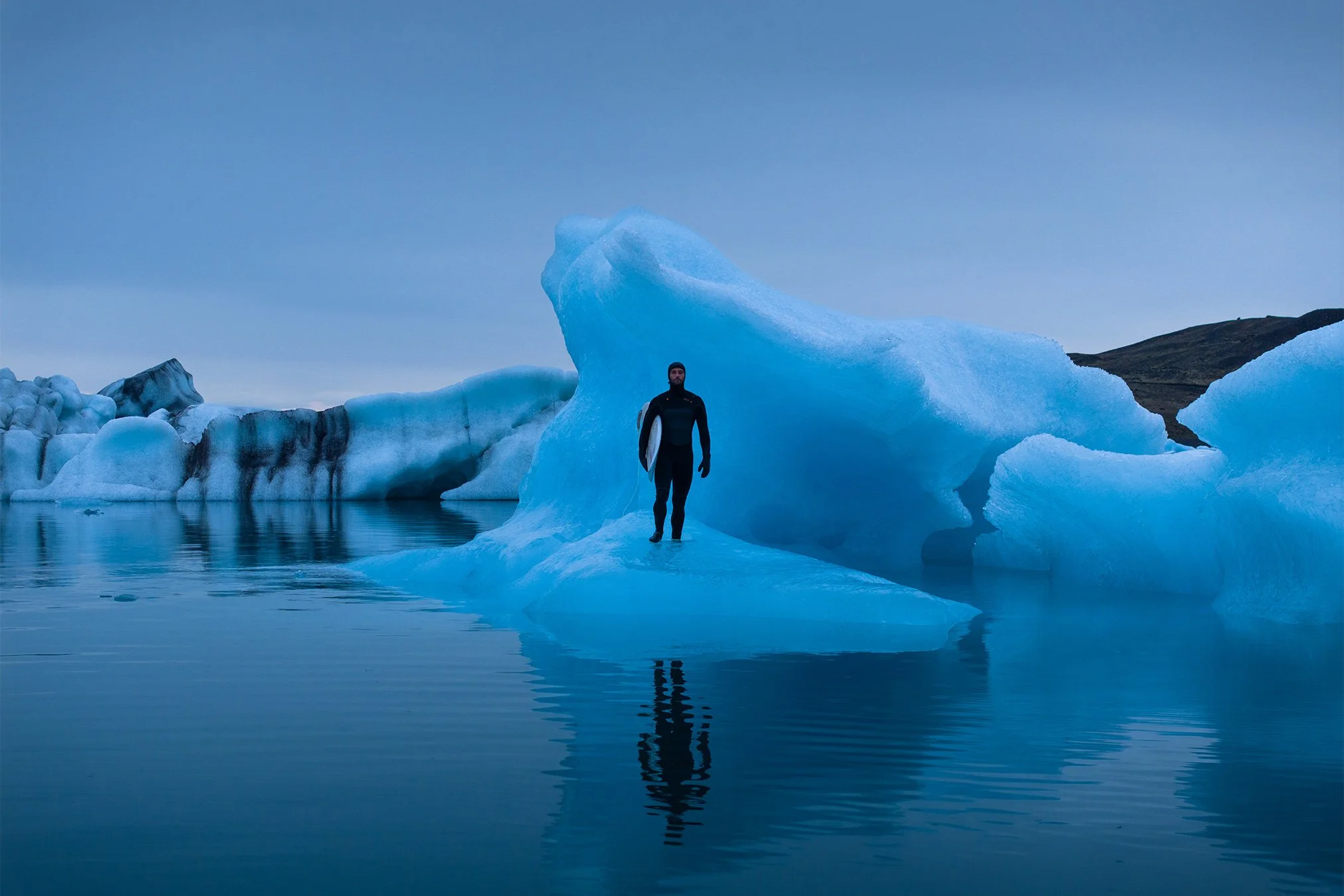 Alex Libby, adventure athlete and surfer, on location in Iceland shooting a branded campaign for Finisterre with Access Adventure Productions.