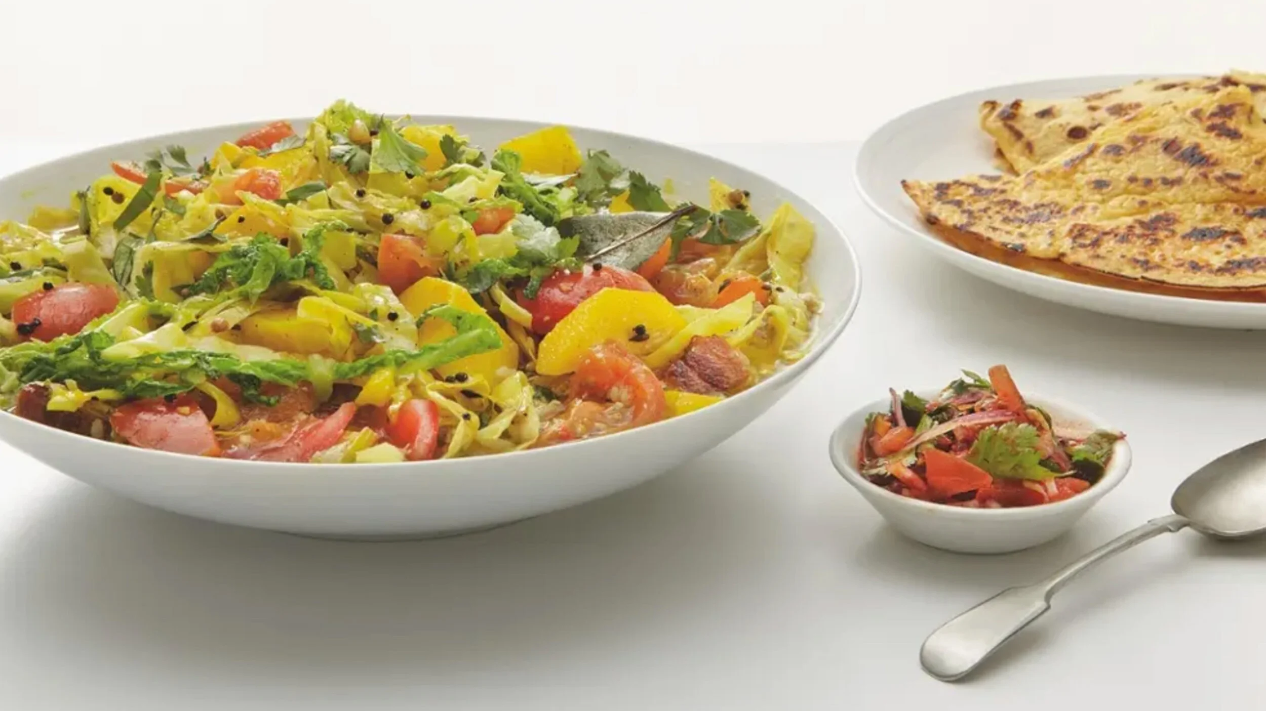  Potato and Savoy Curry with Chickpea Pancakes