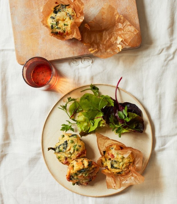 Mini Cheese Frittatas with Bacon and Herby Greens
