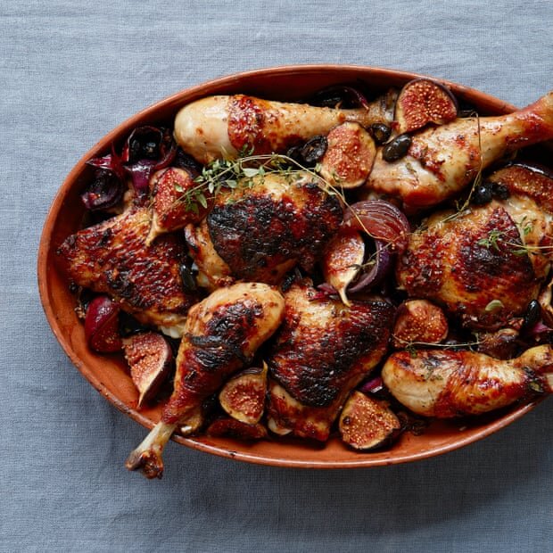 Roast Chicken Legs with Sticky Figs, Red Onions and Oloroso Vinegar