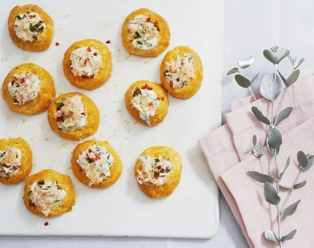 Crab Salad with Lincolnshire Poacher, Paprika and Green Peppercorn Gougères