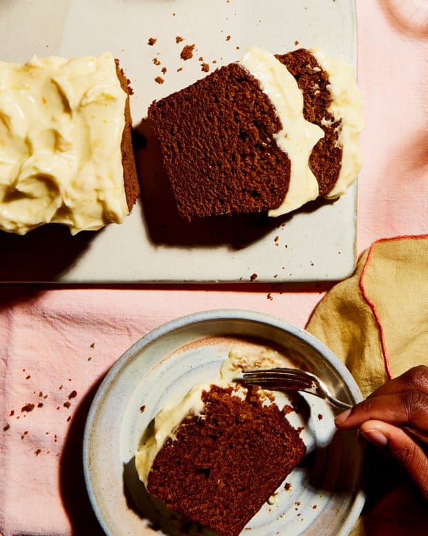 Super-Dark Ginger Whisky Cake with Clementine Cream Cheese Icing