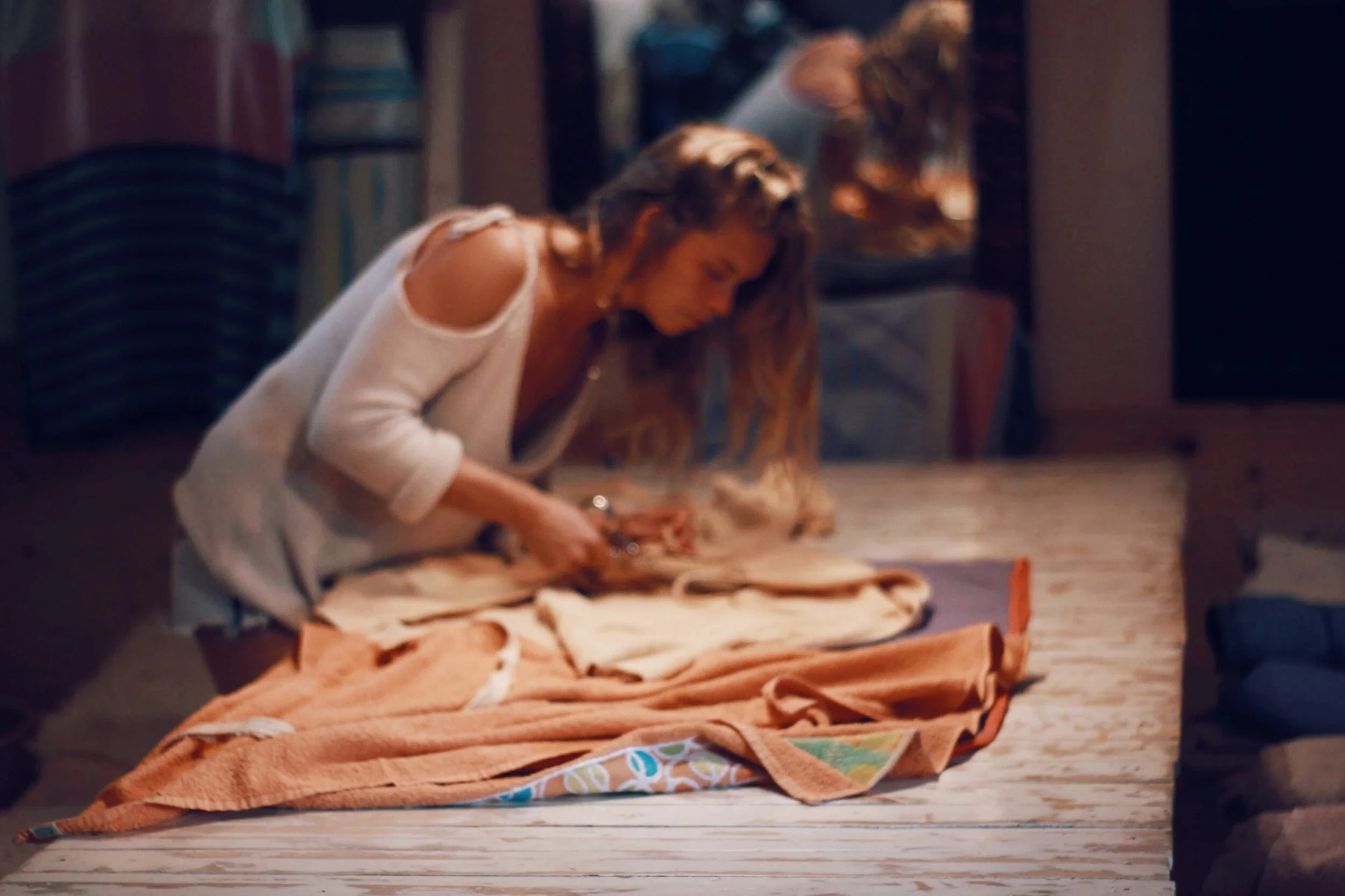 Maxime Van Passel creating eco surf poncho's.