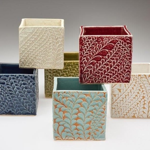 handmade ceramic fern design box planter