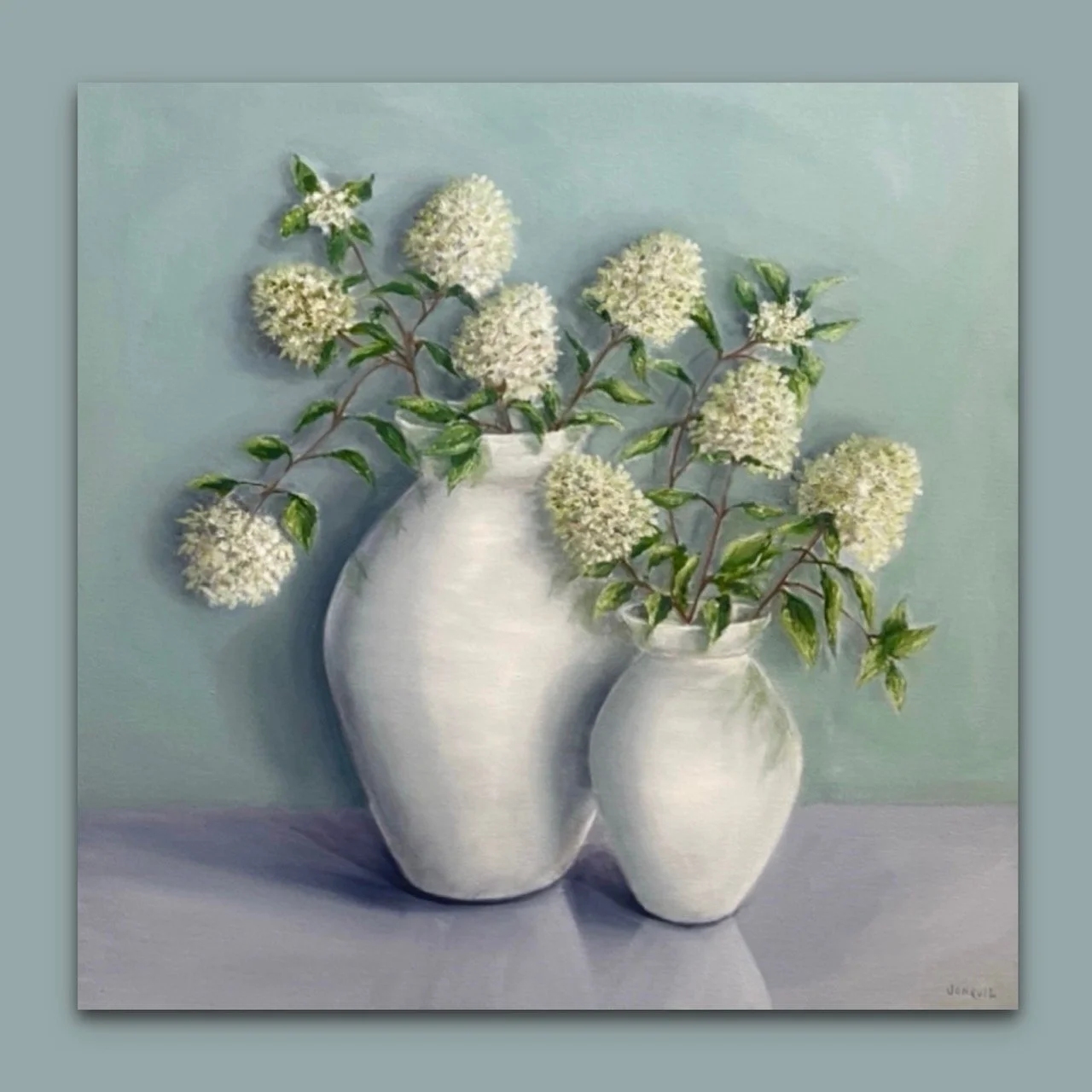 Soft white fluffy hydrangea Paniculata by British still life artist Jonquil Williamson