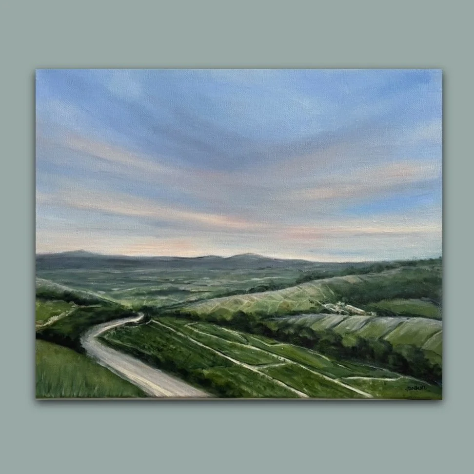 A vineyard in Fleurie is depicted in this landscape by British artist Jonquil Williamson