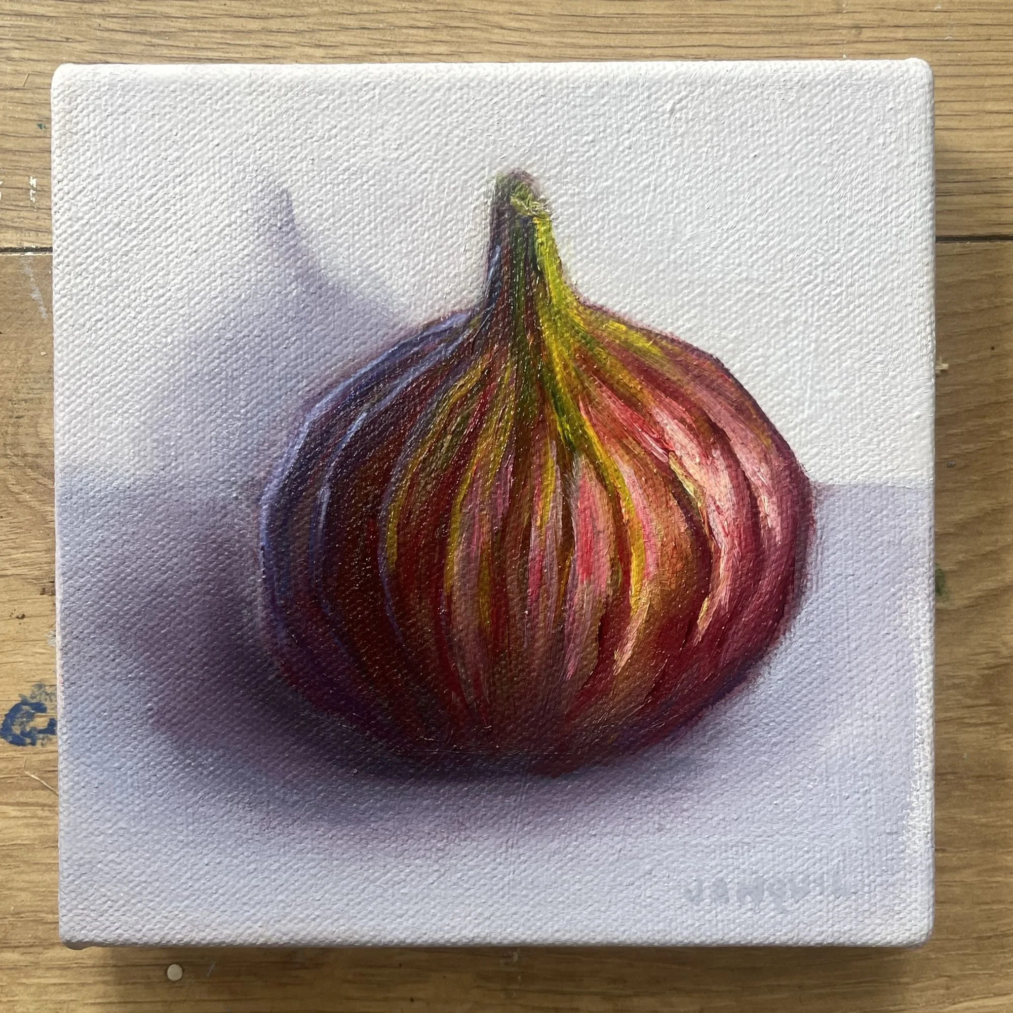 Mini fig oil painting, small original still life artwork