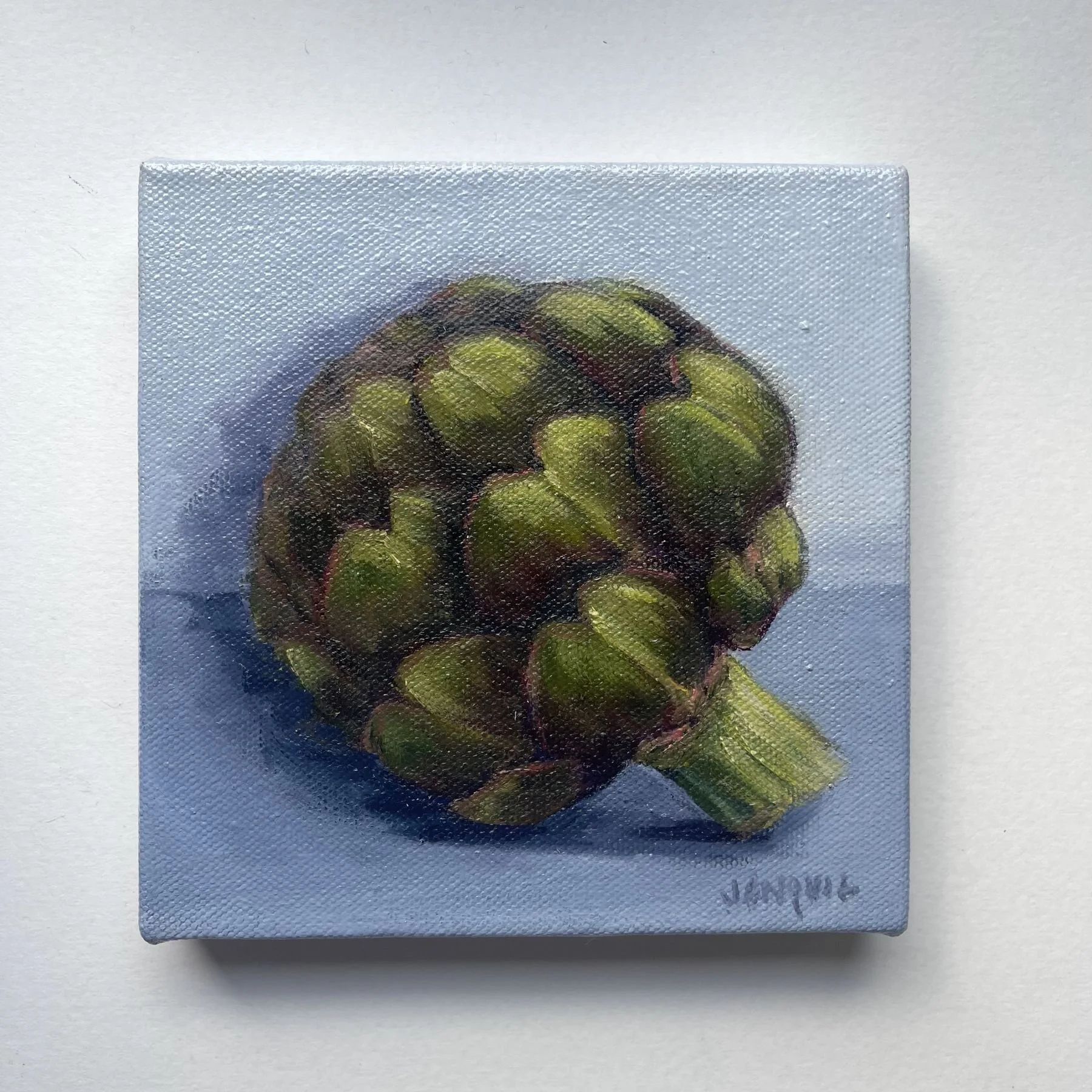 Small artichoke oil painting, original mini still life artwork