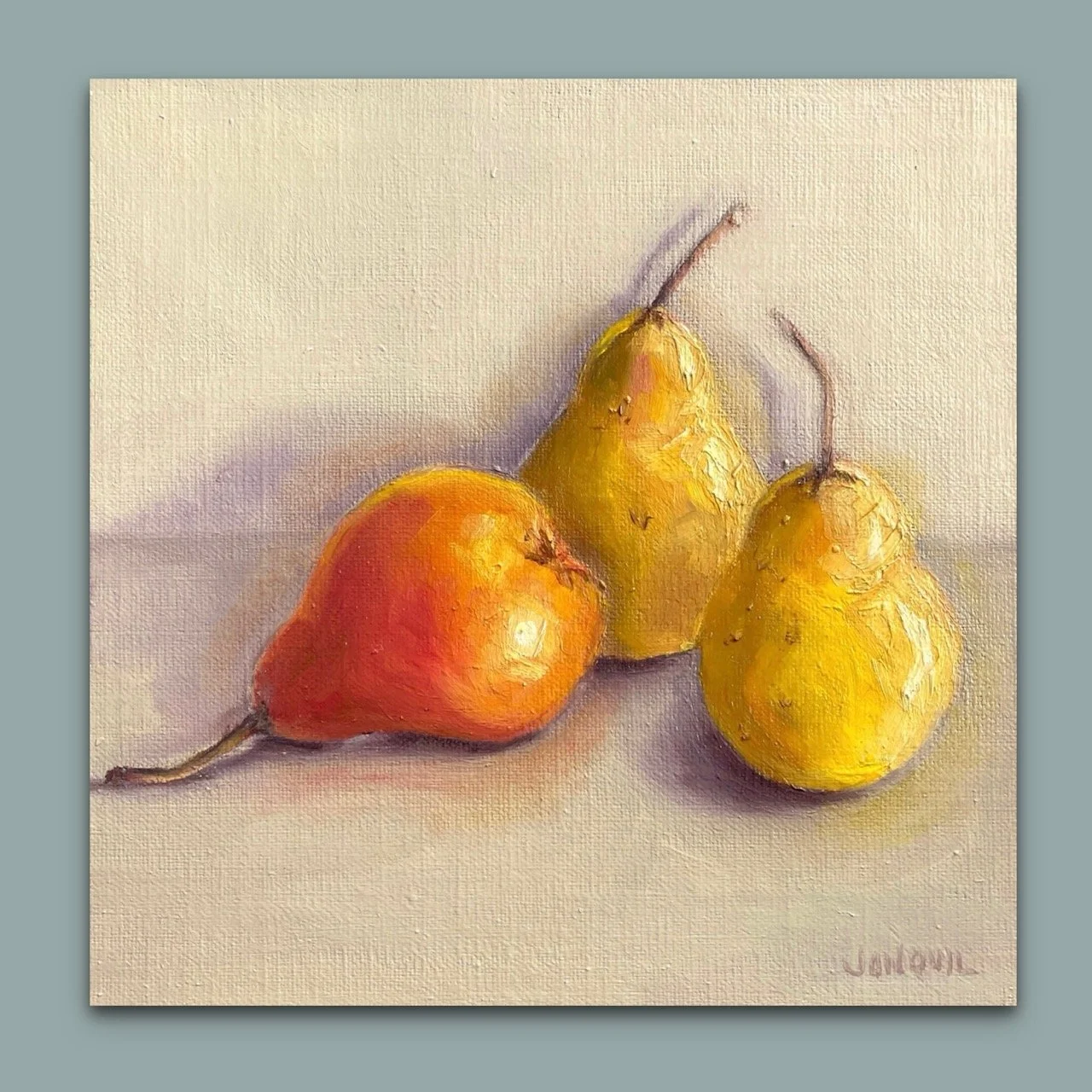 Pears by British still life artist Jonquil Williamson