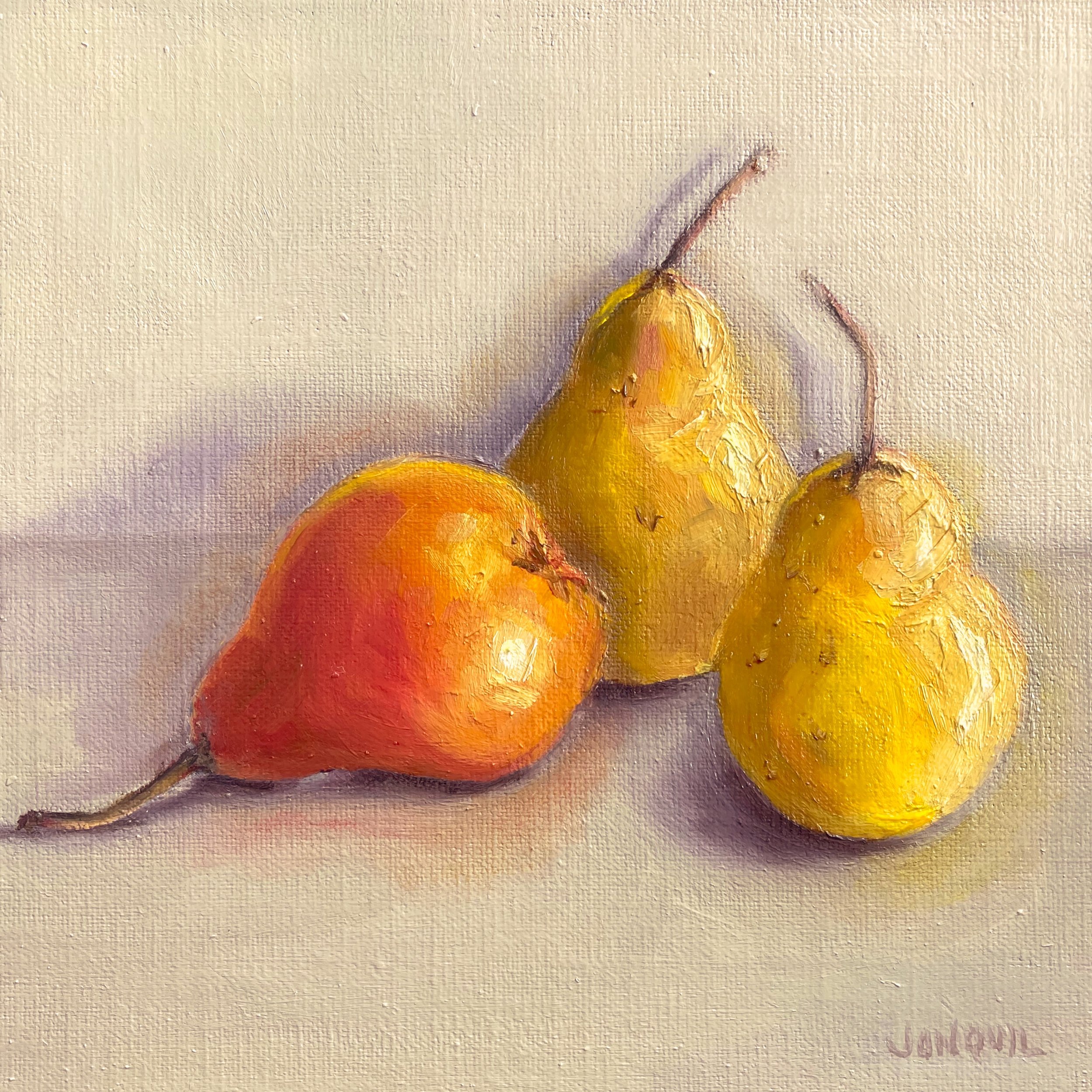 3 pears still llife oil painting Jonquil Williamson.jpg