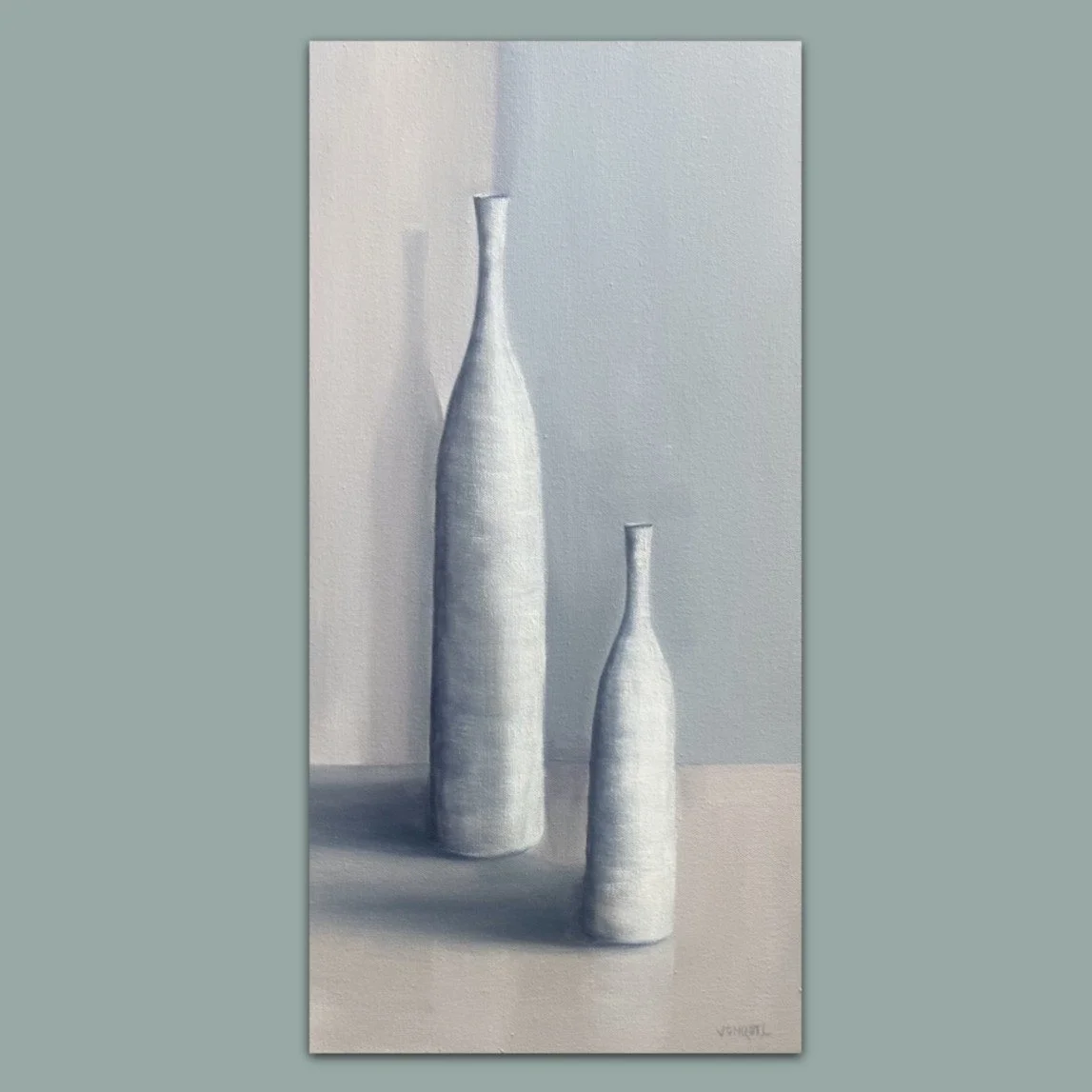Tall pots by British still life artist Jonquil Williamson