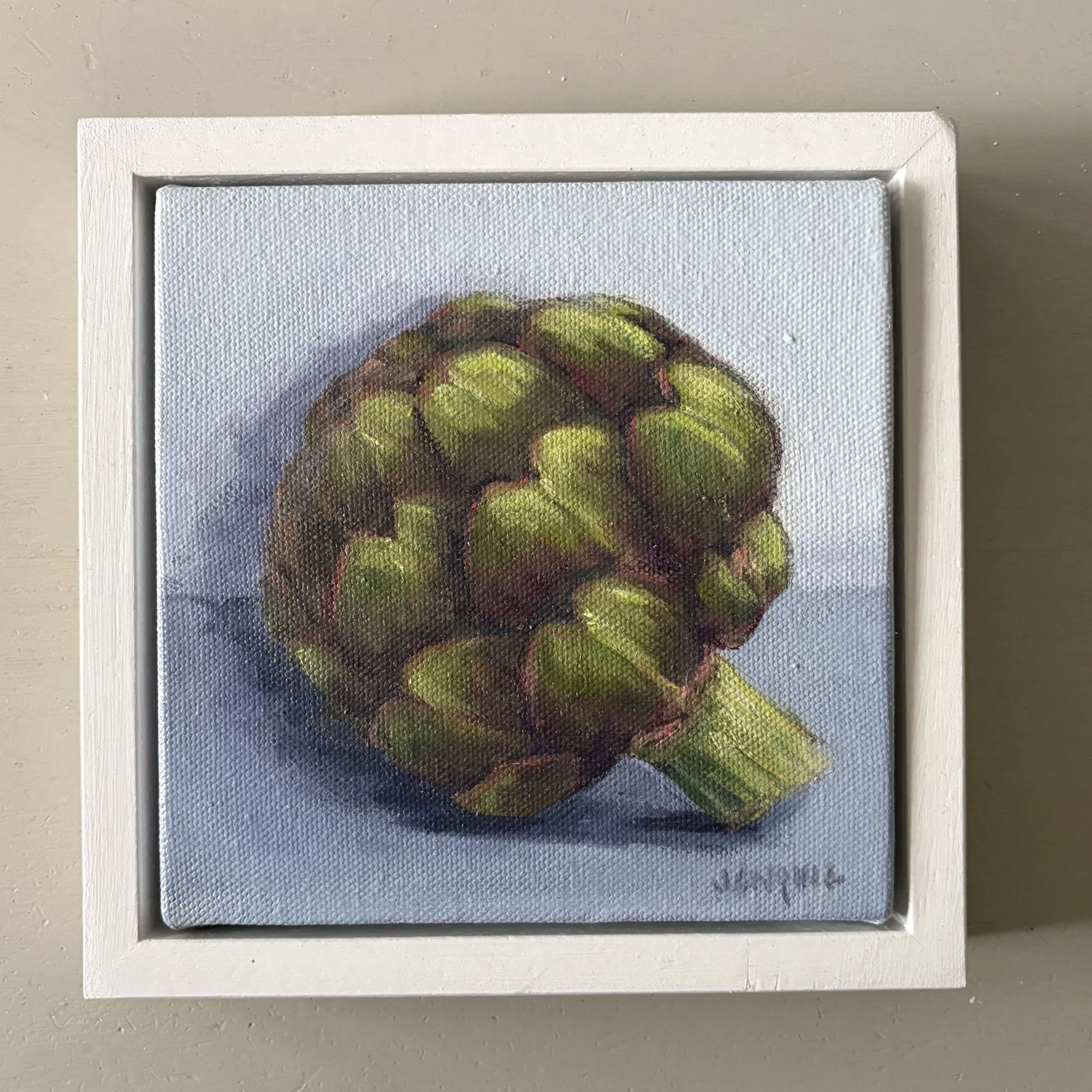 Small artichoke oil painting, original mini still life artwork
