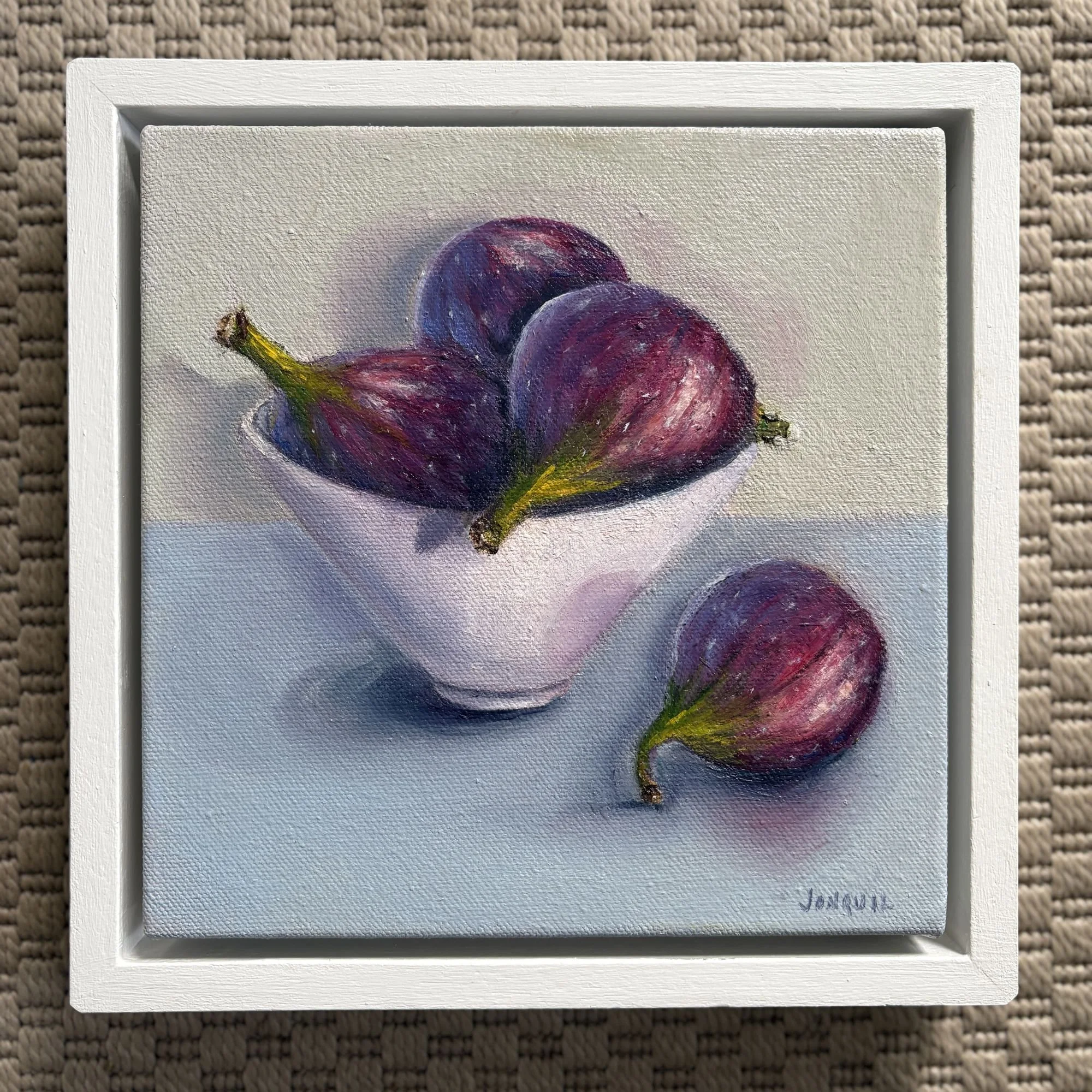 Luscious figs in a white bowll, small oil original painting by Jonquil Williamson.JPG