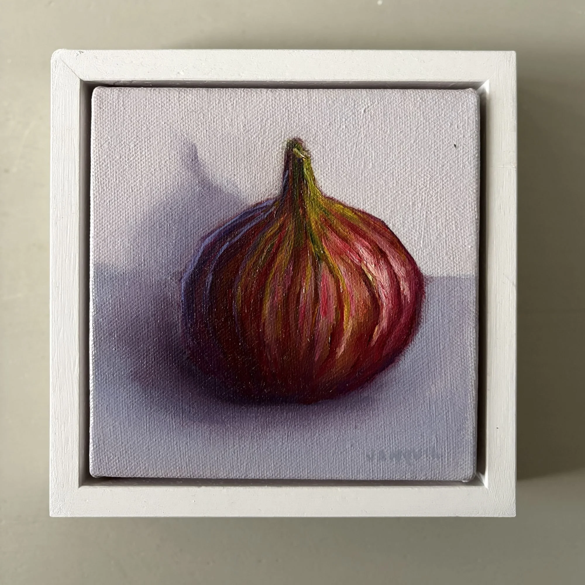 Mini fig oil painting, small original still life artwork
