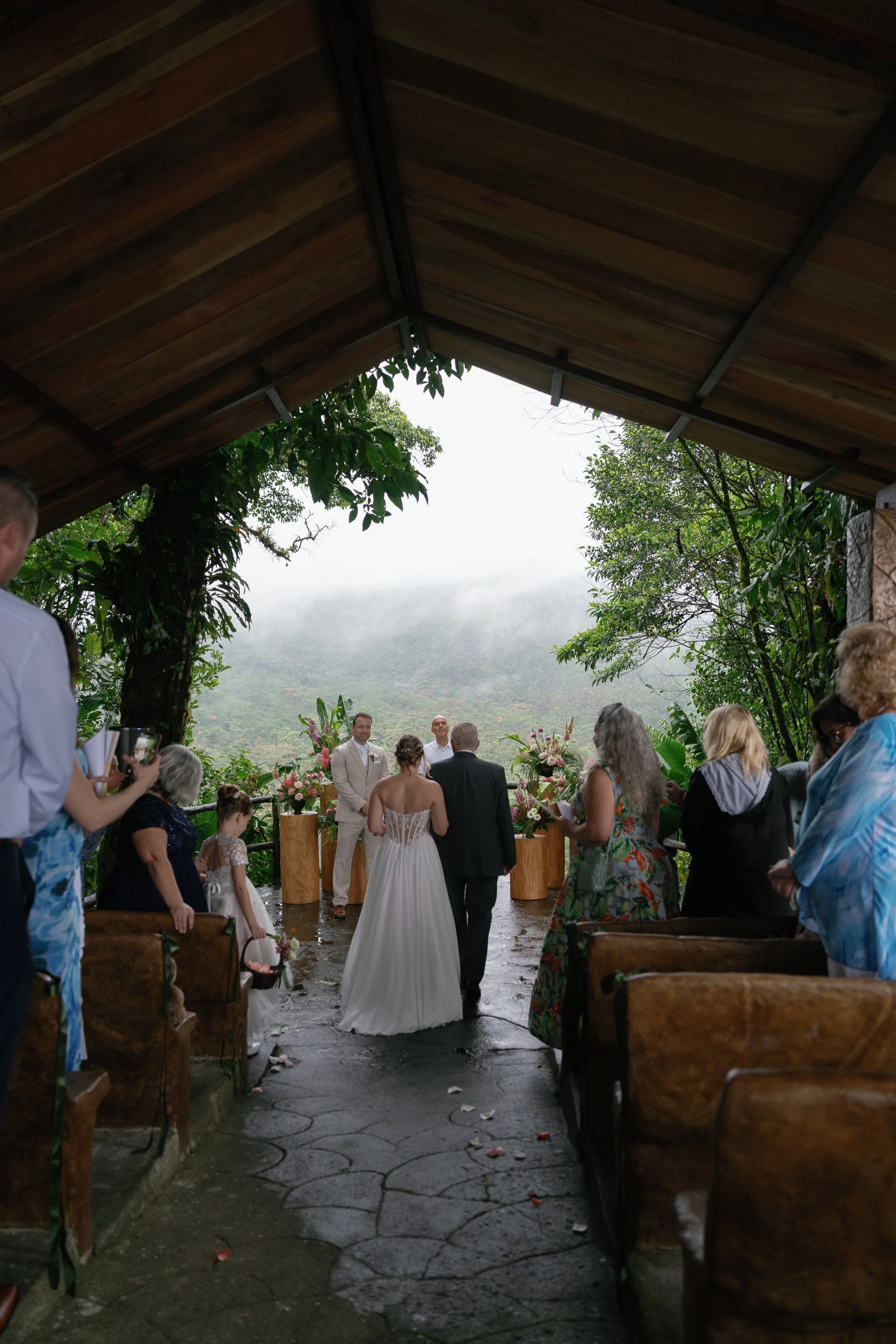 Rainforest destination wedding surrounded by lush greenery in La Fortuna, Costa Rica.