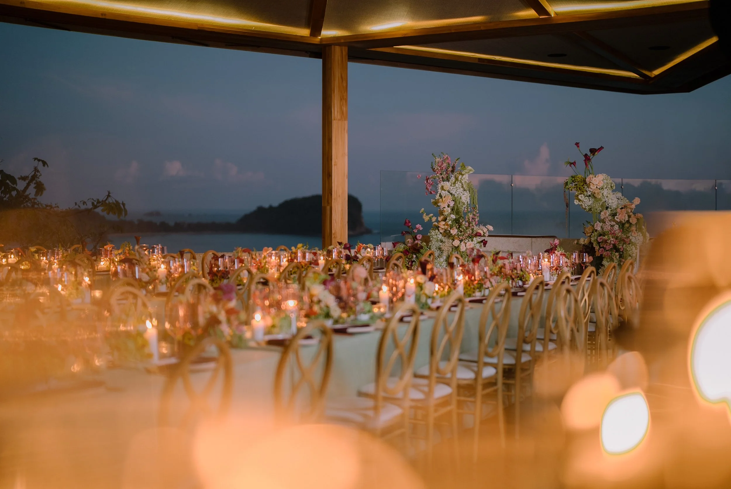 Artistic floral installation for a modern destination wedding in Manuel Antonio.
