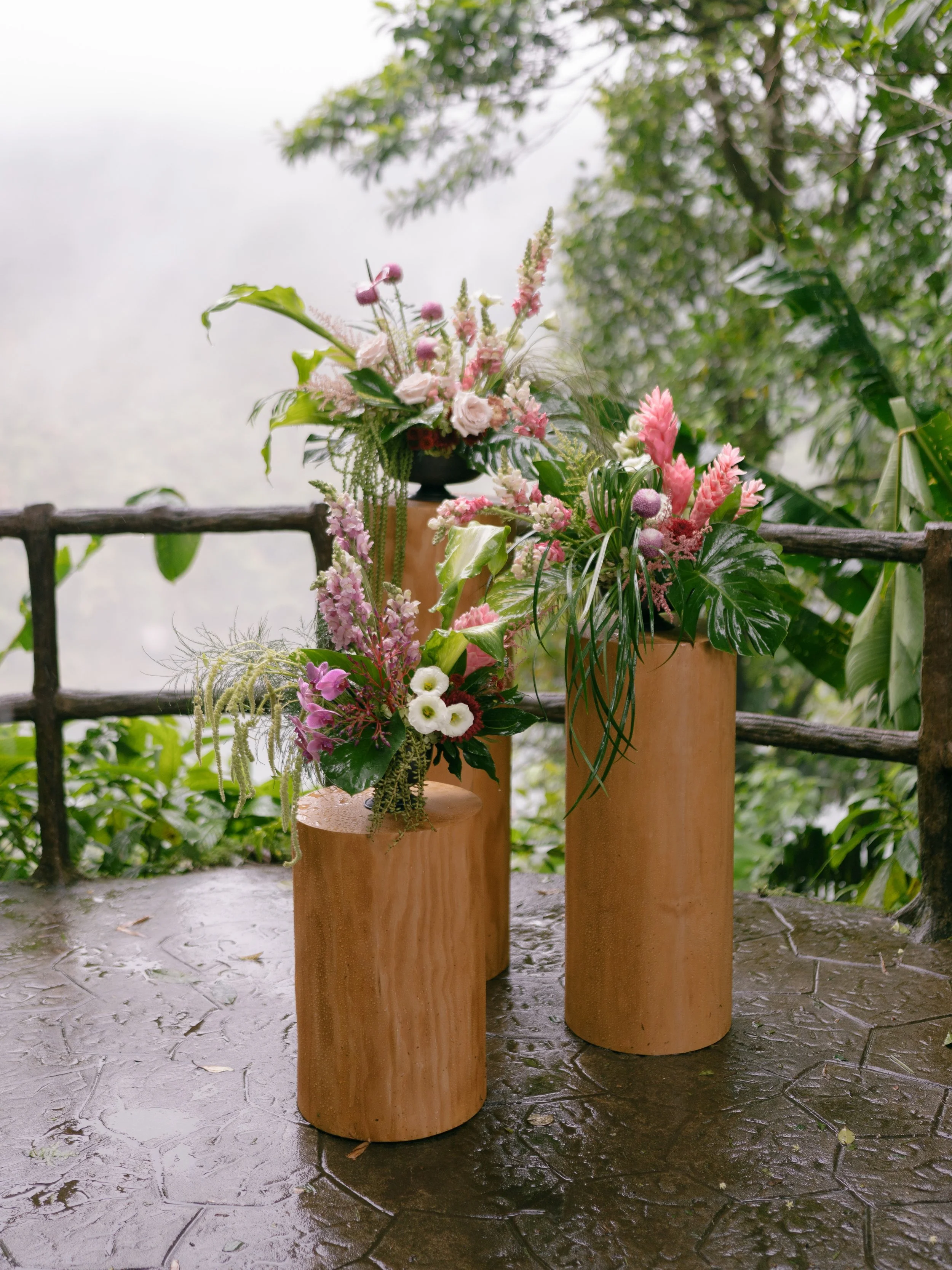 Floral installation designed for a rainforest destination wedding in La Fortuna.