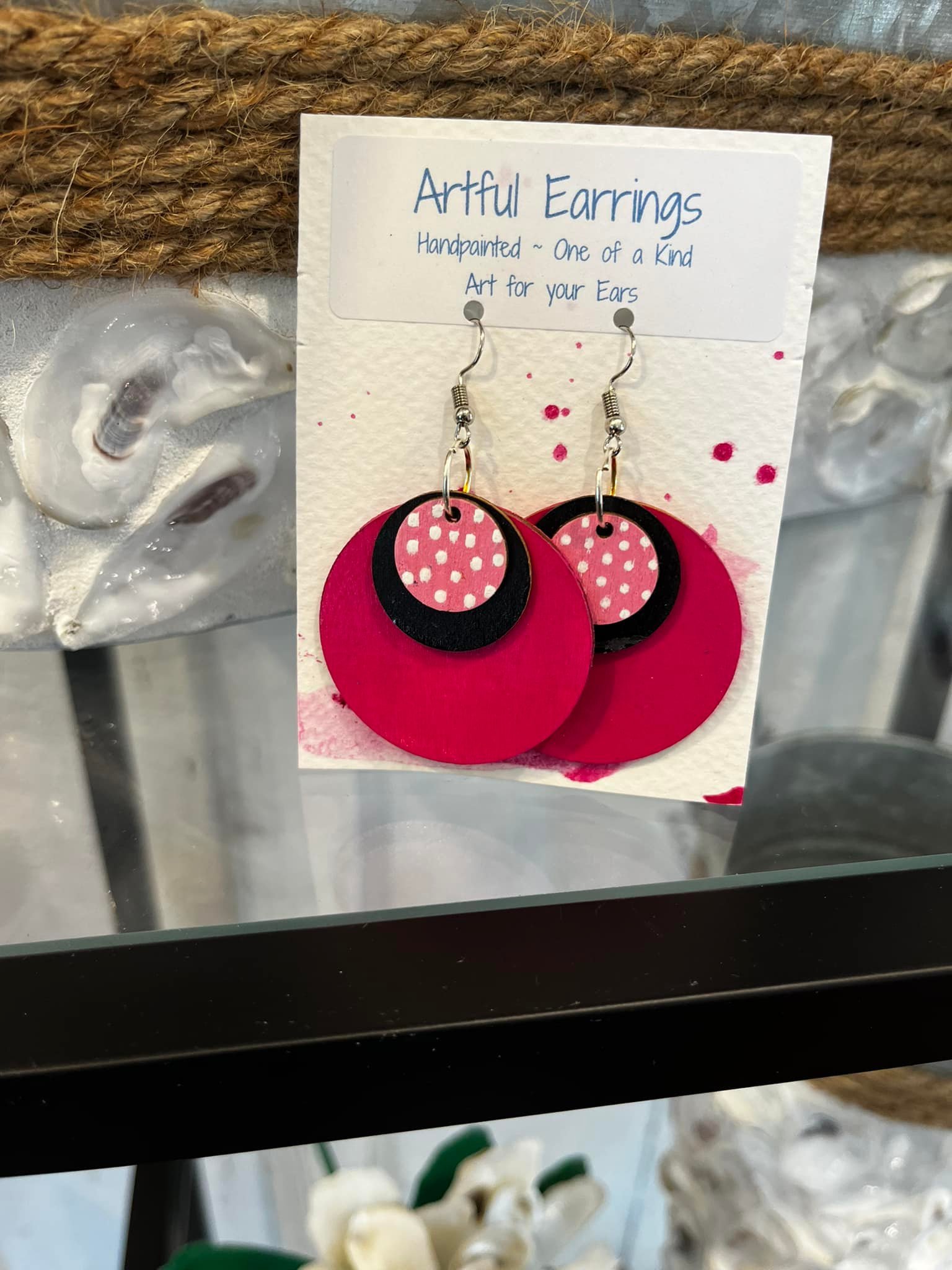 Still looking for a one  a kind gift? My earrings are all hand painted, made of wood so they are very lightweight. 
There are still some new designs available and ready for your holiday gift giving.