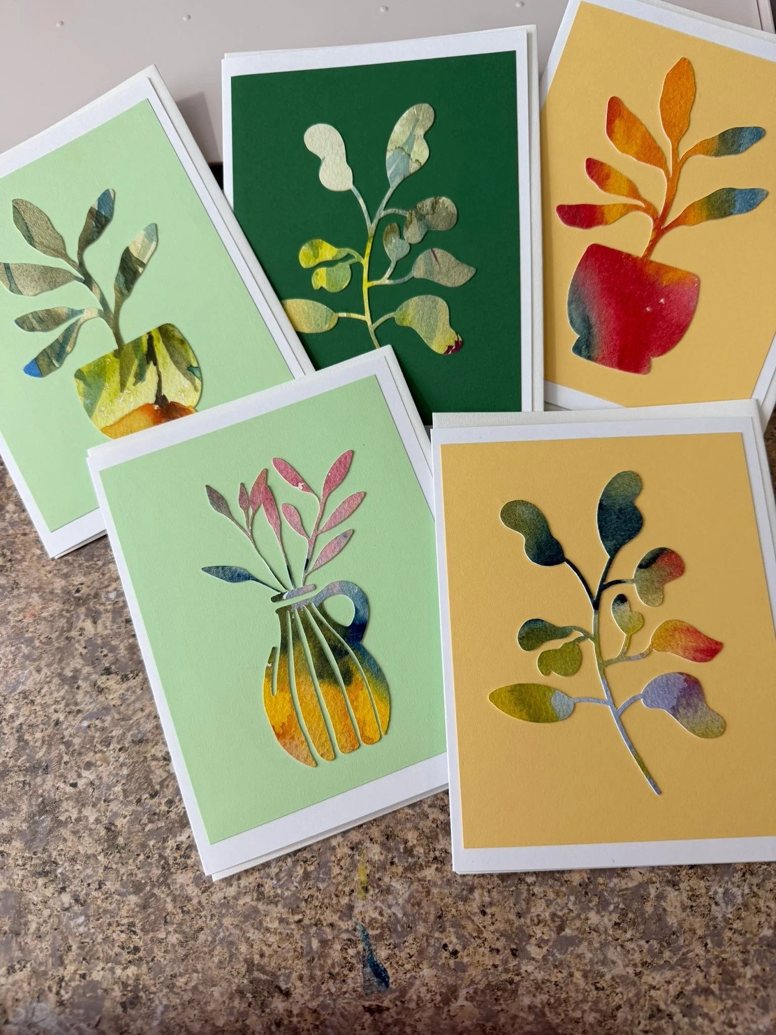 Happy Mail !!! 
Why are you sending boring cards from a grocery store when you can be sending mini pieces of art! 
These are some of my newest creations. Original art in cut out designs. How fun!! 
You can find these at La Petite Gallerie in old town