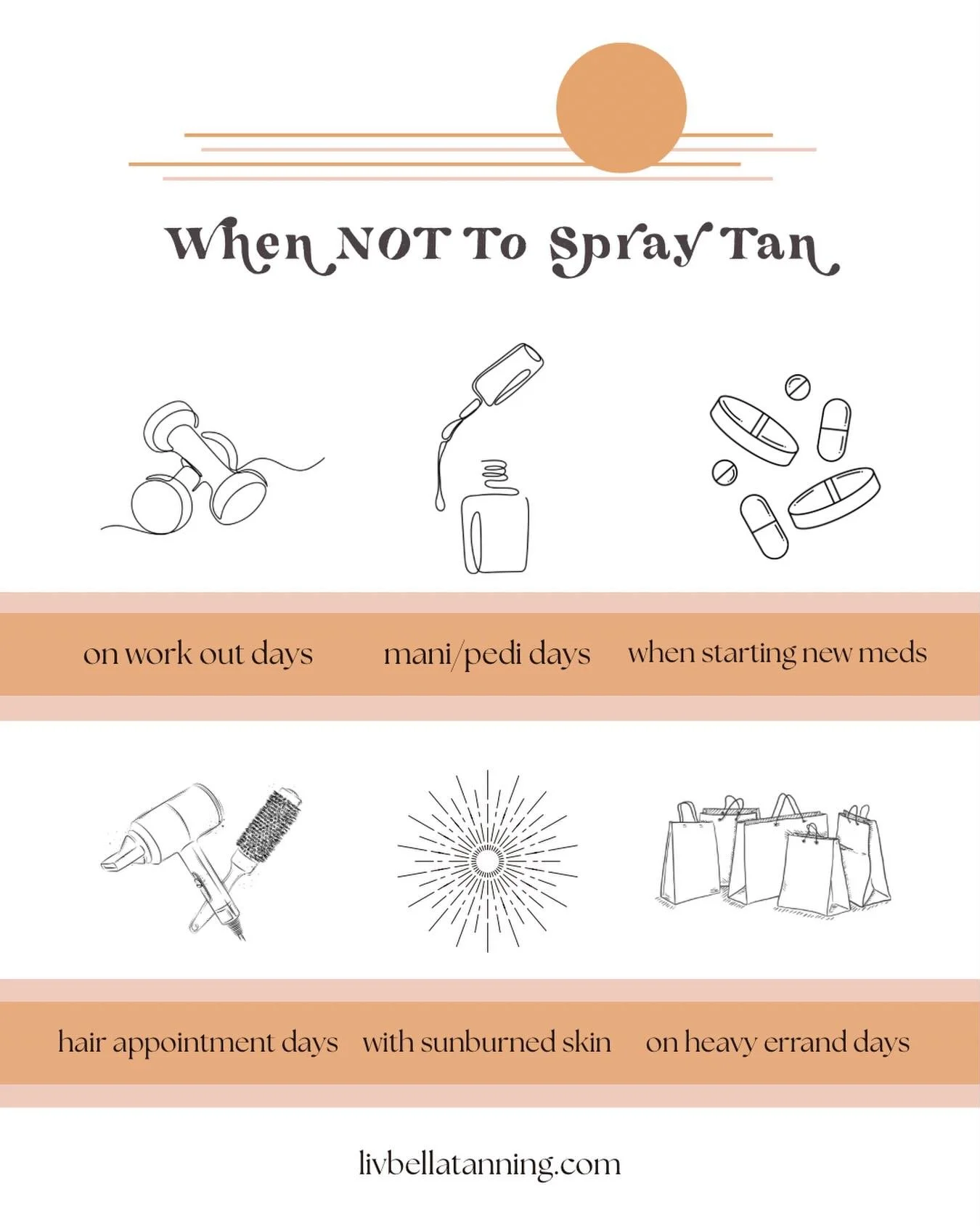 Some spray tan tips for deciding on when to book your appointment. 

Have any questions? Reach out! We&rsquo;re always happy to help 🥰🥰🥰