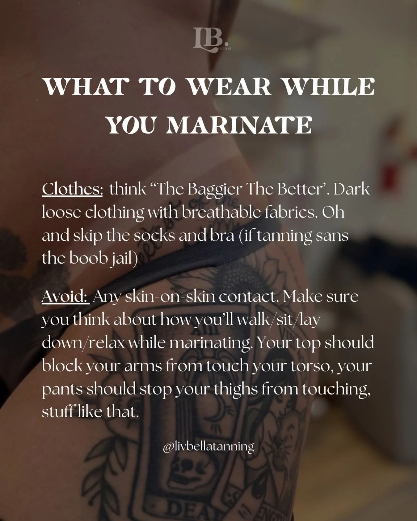 Just one of the many ways to ensure you take care of your brand new spray tan! 

Are you ready to glow? 
Book now at livbellatanning.com