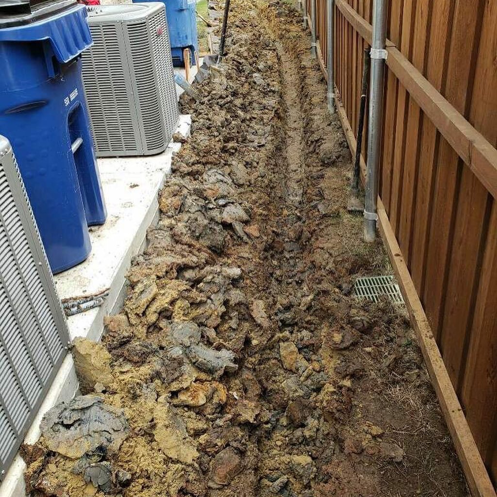French drain installation helps with proper drainage of your yard. Steps 1, 2 &amp; 3. Contact us today for a FREE estimate! 
#frenchdrain #landscaping #texas #yardwork #drain