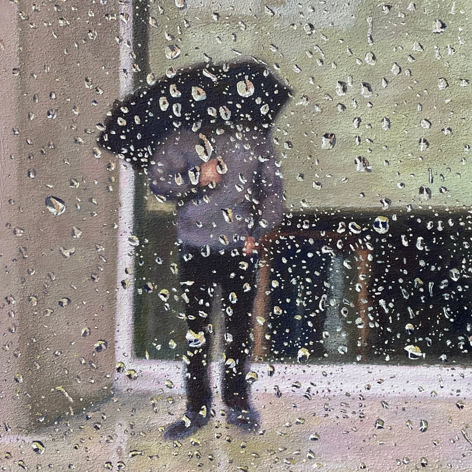 10 X 10 X 1.75 - “Umbrella Man, Ocean Avenue” acrylic on panel, 2026